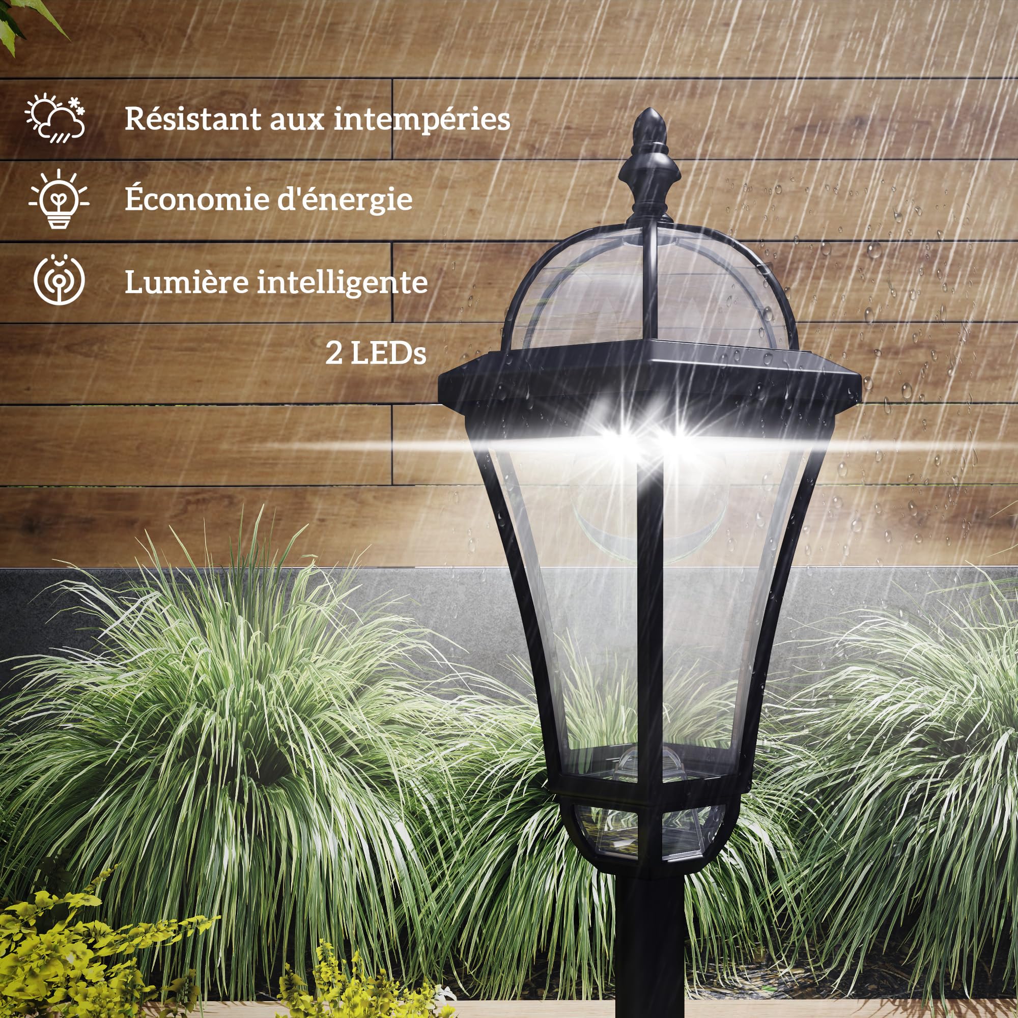 Outsunny 2 lampadaires sur pied solaires extérieur 6000K étanche noir