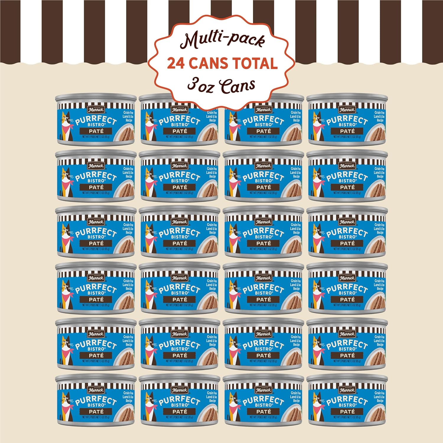 Merrick Purrfect Bistro Grain Free Premium Soft Canned Pate Adult Wet Cat Food, Surfin’ And Turfin’ Recipe - (Pack of 24) 3 oz. Cans