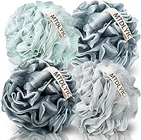 MTDLYICE XXL Loofah Sponge 4 Pack 100g - Extra Large Bath Shower Pouf for Men, Rich Foam Body Scrub (Blue Gray)