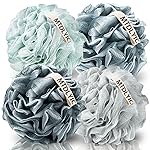 MTDLYICE Loofah Sponge, XXL Large Loofah 100g 4 Pack, Bath Sponge Soft Mesh Shower Loofah for Men, Body Scrub, Shower Pouf Bath Accessories, for Body Wash, Soap (Blue Gray)