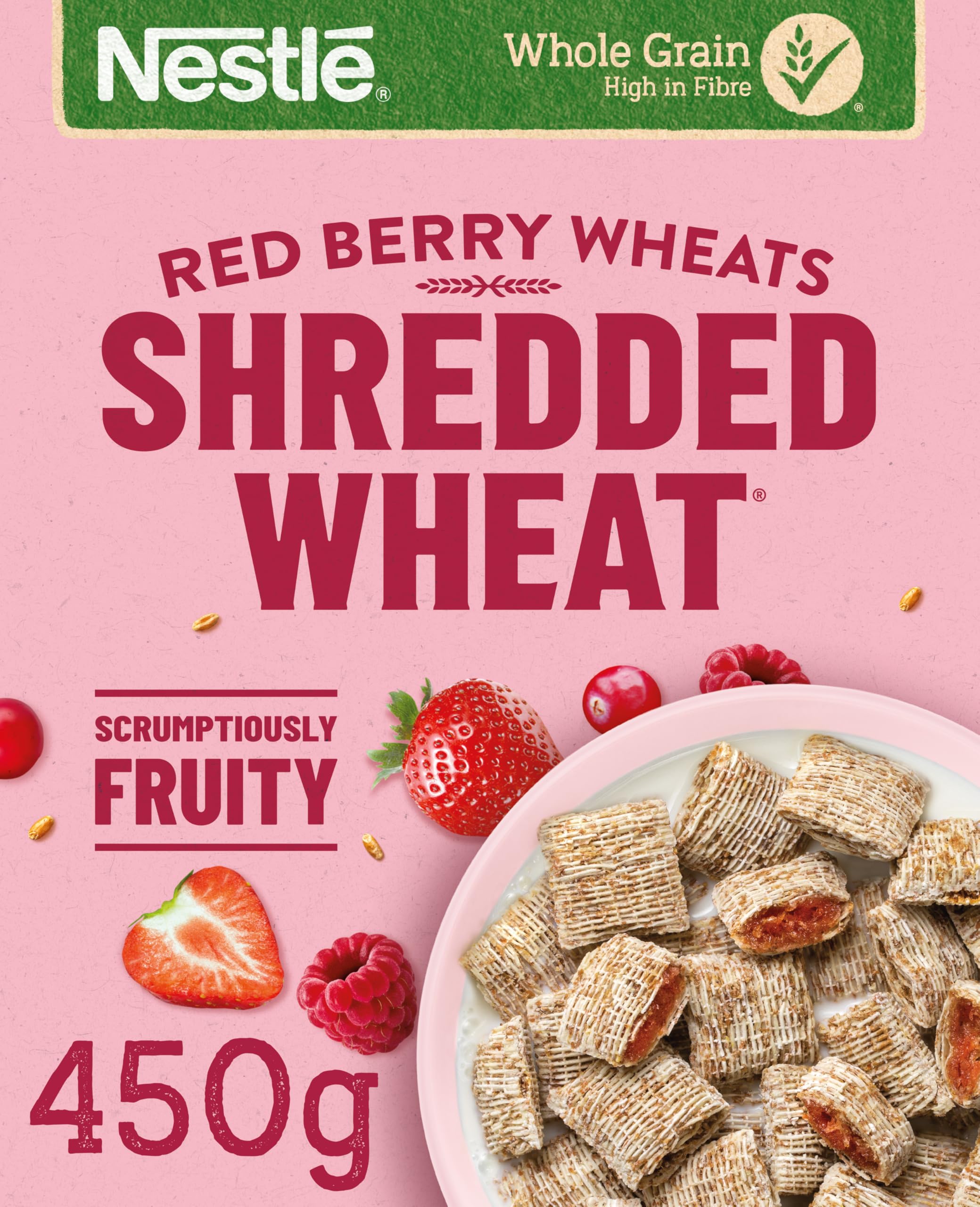 Nestlé Cereals - Shredded Wheat Breakfast Cereal - Bitesize Red Berries & Vanilla Wholegrain Biscuits, High Fibre, No Added Sugar - 450g