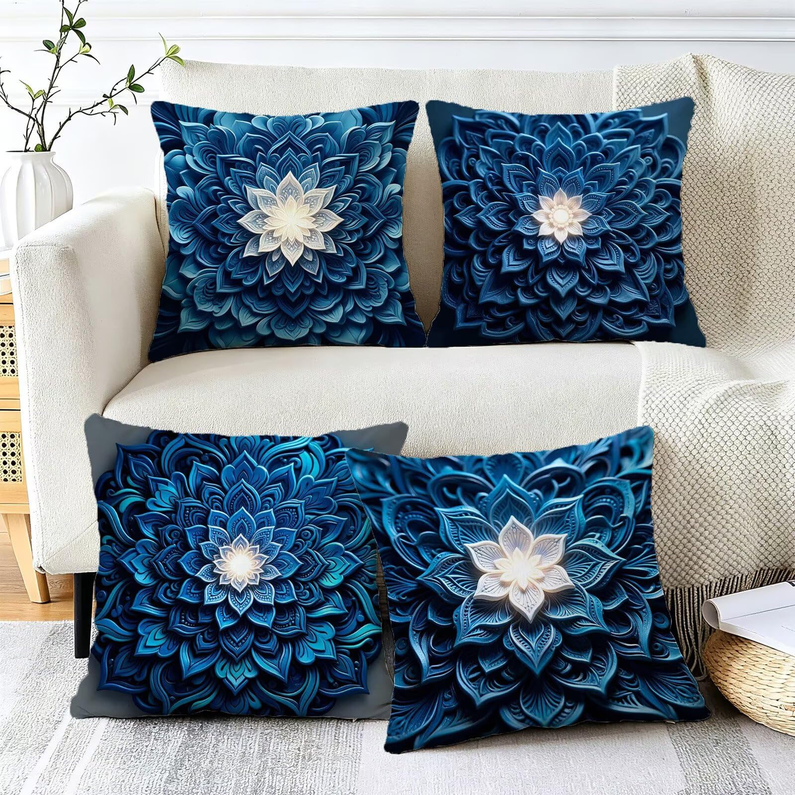 Blu Federe Cuscini Divano 40x40cm, Cuscini da Esterno Set de 4, Cod-264