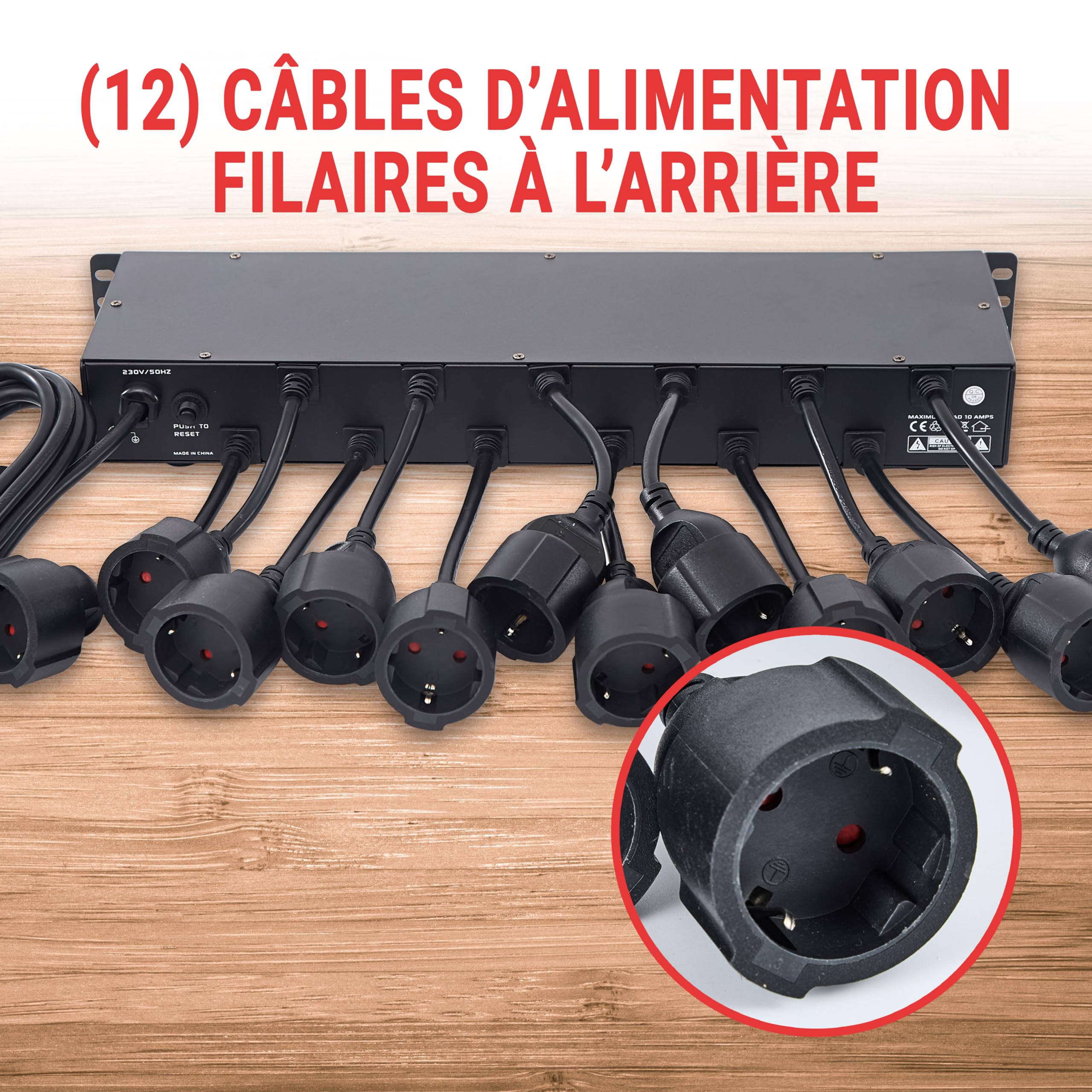 Pyle Multiprise Parafoudre 12 Prises Rack 19” 1U – PDU Électrique avec Ports USB, Disjoncteur 15A, Protection Surtension, Câble 4,5 m – Prise Informatique Haute Puissance – Noir