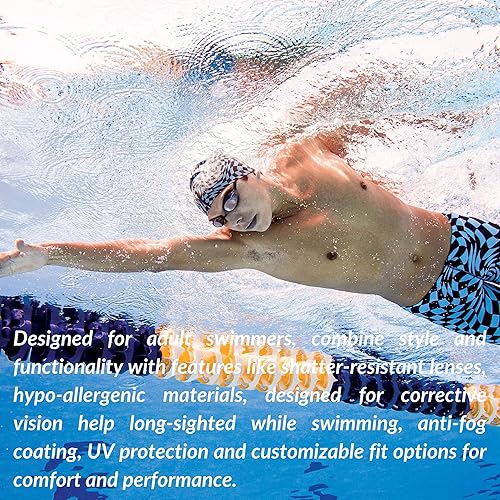 Miniatura 5 de Sporti Gafas de natación ópticas positivas unisex para adultos, gafas de natación antivaho para hombres y mujeres, resistentes a roturas, correas