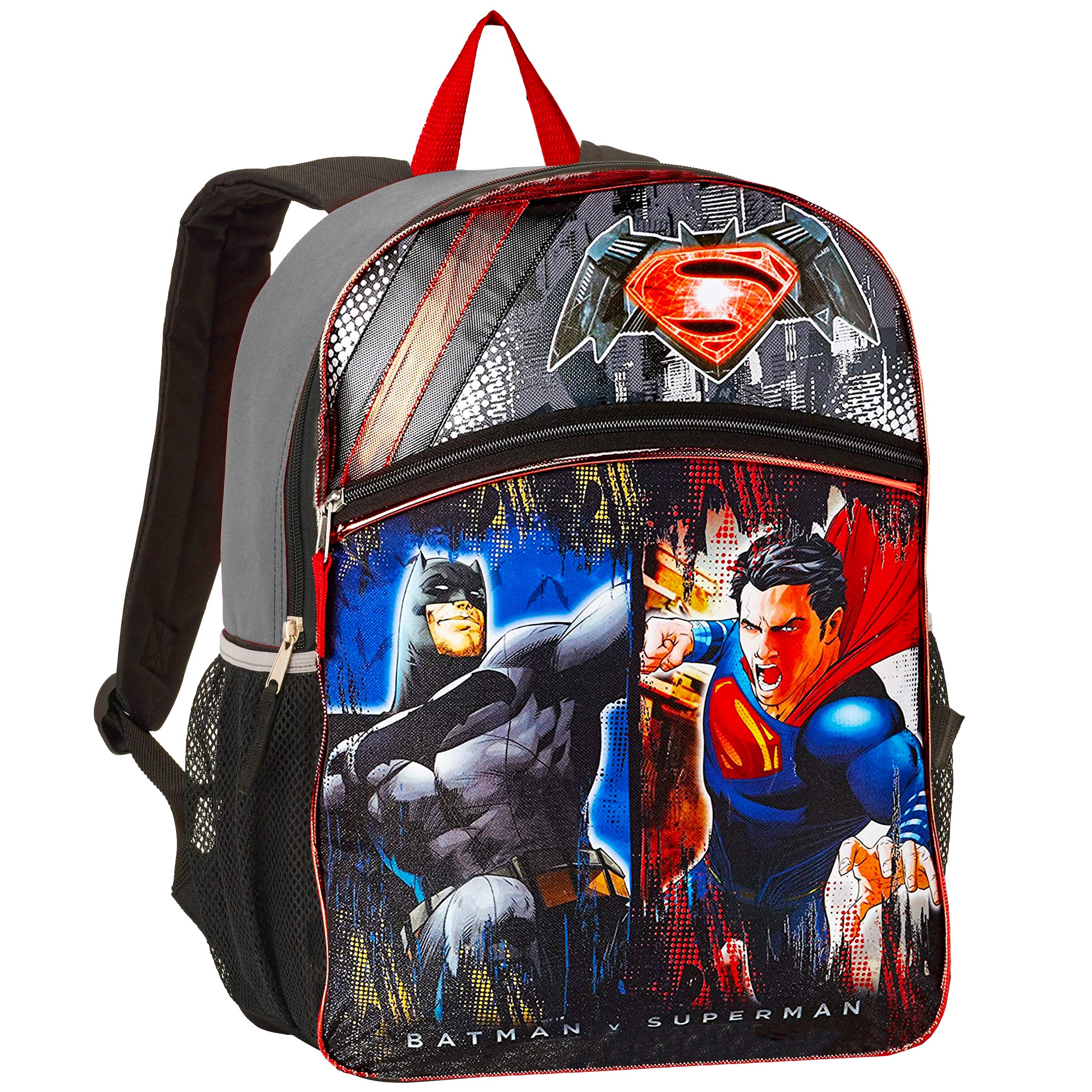 Batman Superman Backpack for Boys Kids ~ Premium 16" Superhero Backpack (Superman & Batman School Supplies)