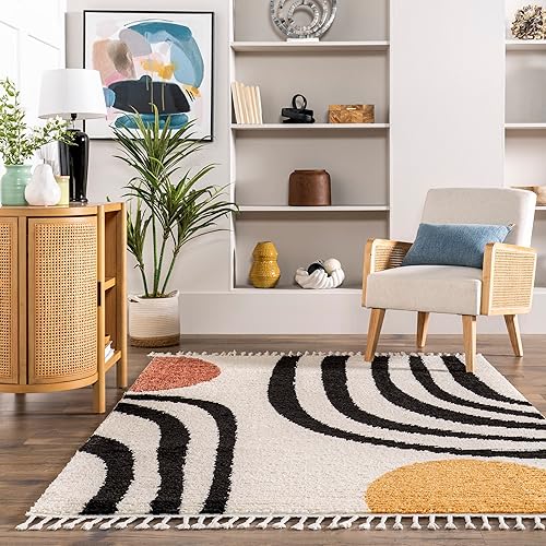 Miniatura 10 de nuLOOM Stefanie - Alfombra abstracta con borlas, 5 pies 3 pulgadas x 7 pies 7 pulgadas, color beige