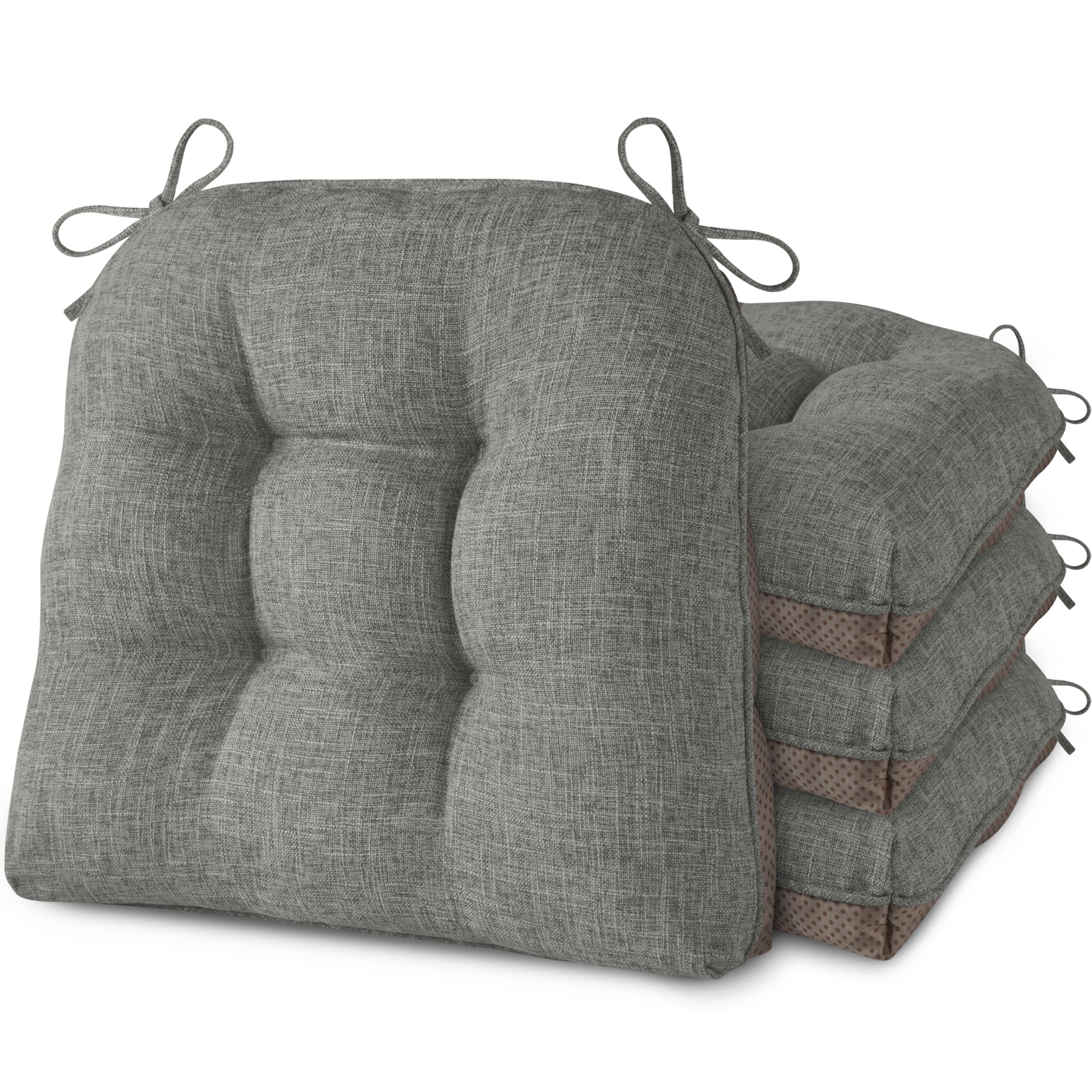 AddGrace Sitzkissen für Esszimmerstühle 4er-Pack 46x44x8cm Hellgrau | mit rutschfester Unterseite und Bändern, geeignet für die meisten Esszimmer- und Küchenstühle, strukturierter Stoff, bequem