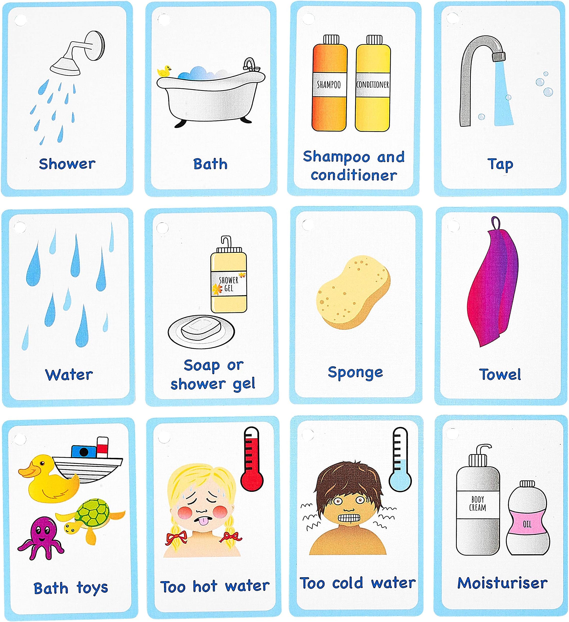 My Bath Time Routine Cards 12 PECS Flashcards for Visual aid Special Ed, Speech Delay Non Verbal Children and Adults with Autism or Special Needs