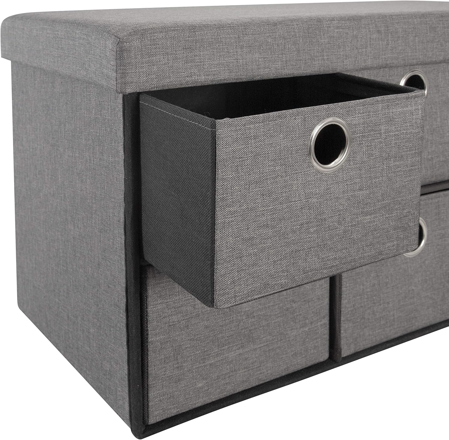 Simplify Grey, 6 Drawer Collapsible Storage Ottoman, Perfect for Gaming, Toys, Magazines, Linens, Blankets & More
