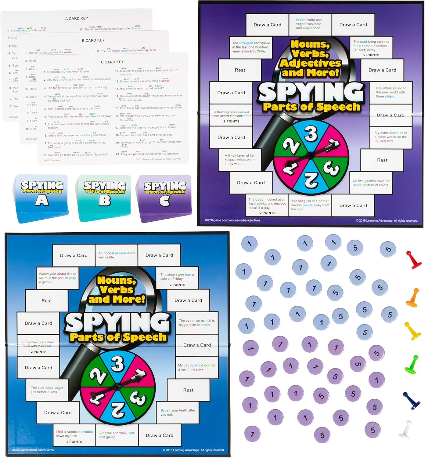 LEARNING ADVANTAGE Spying Parts of Speech - Board Games for Kids - Word Games - in-Home Learning - Sentence Building