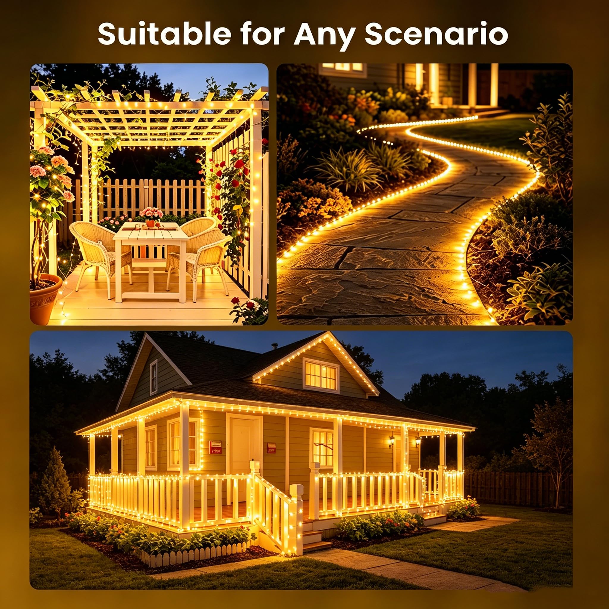 Guirnalda LED Solar Exterior 2Pack 15M, Luces Solares con Alambre de Cobre, 8 Modos Cadena Lámparas Blanco Cálido, Impermeable IP65 para Jardín,Fiesta,Boda Decoración