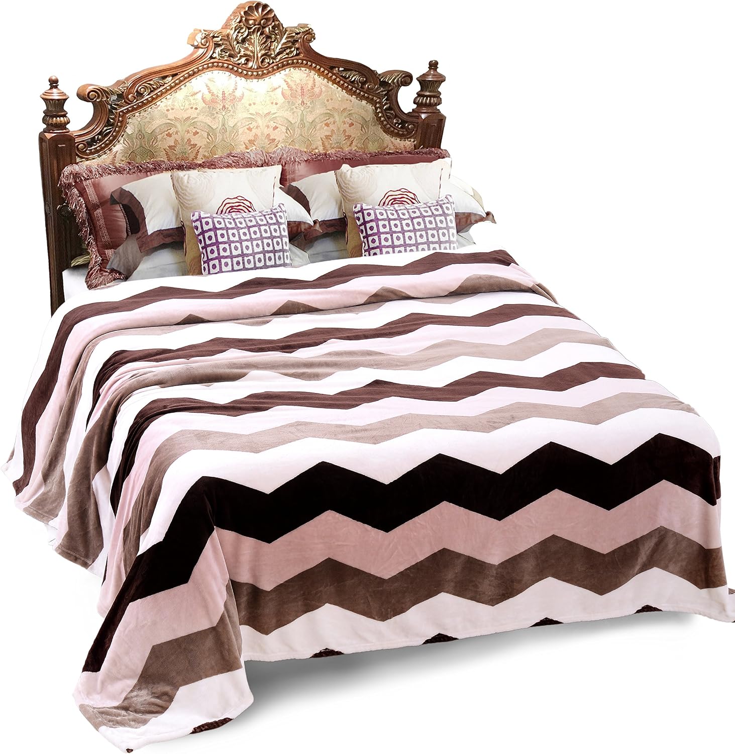JML Lightweight Breathable All-Season Flannel Throw Blanket,Soft Plush Couch Blankets (King, Diagonals)