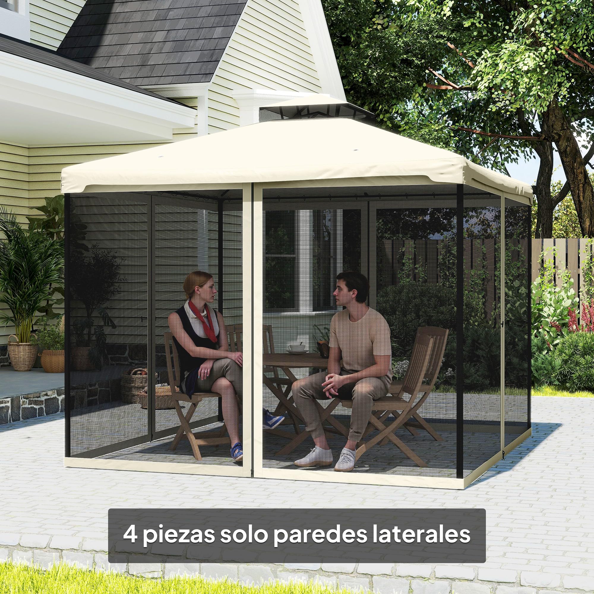 Outsunny 4 Paneles Laterales 3x2 cm para Carpa de Jardín Tela Mosquitera para Cenador Gazebo con Cremalleras y Anillas Negro