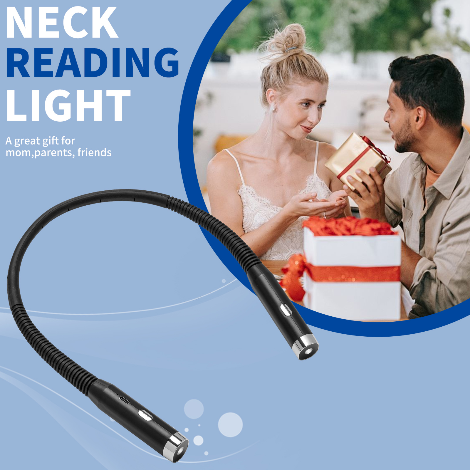 Image of Rechargeable LED Neck Reading Light, Book Light for Reading in Bed, 3 Colors & 3 Brightness Adjustable，Great for Reading, Crafts and Knitting