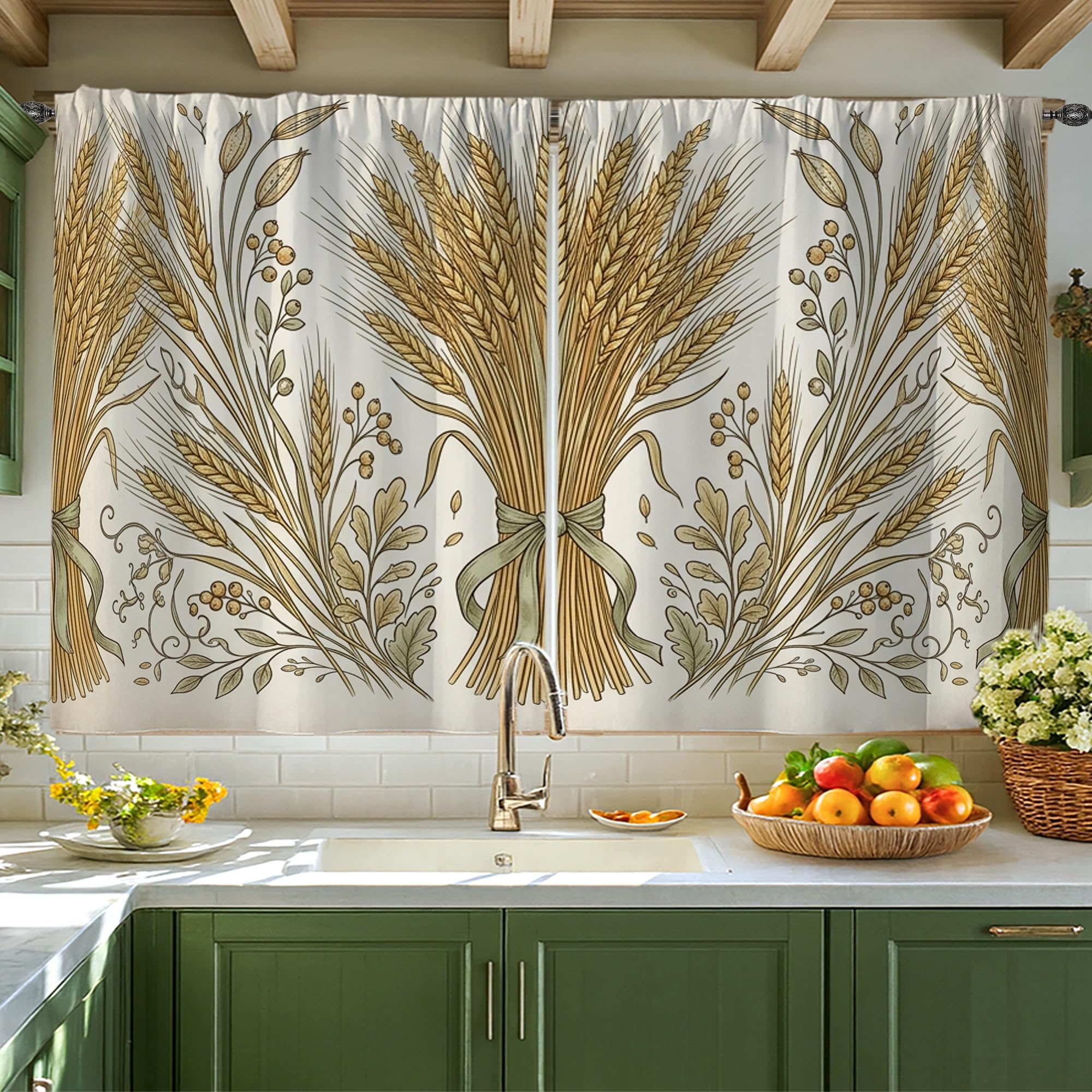 Rideaux de cuisine à motif floral botanique feuille d'automne pour petit évier