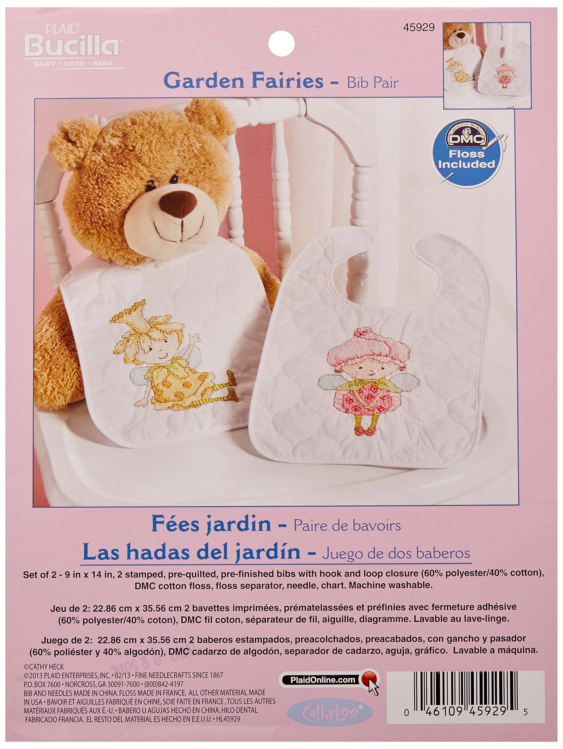 Bucilla Stamped Cross Stitch Bib Pair Kit, 9 by 14-Inch, Garden Fairies