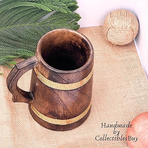 Miniatura 5 de Taza de cerveza de madera hecha a mano warrior drinkware artesanal vikingo tankard colección vintage
