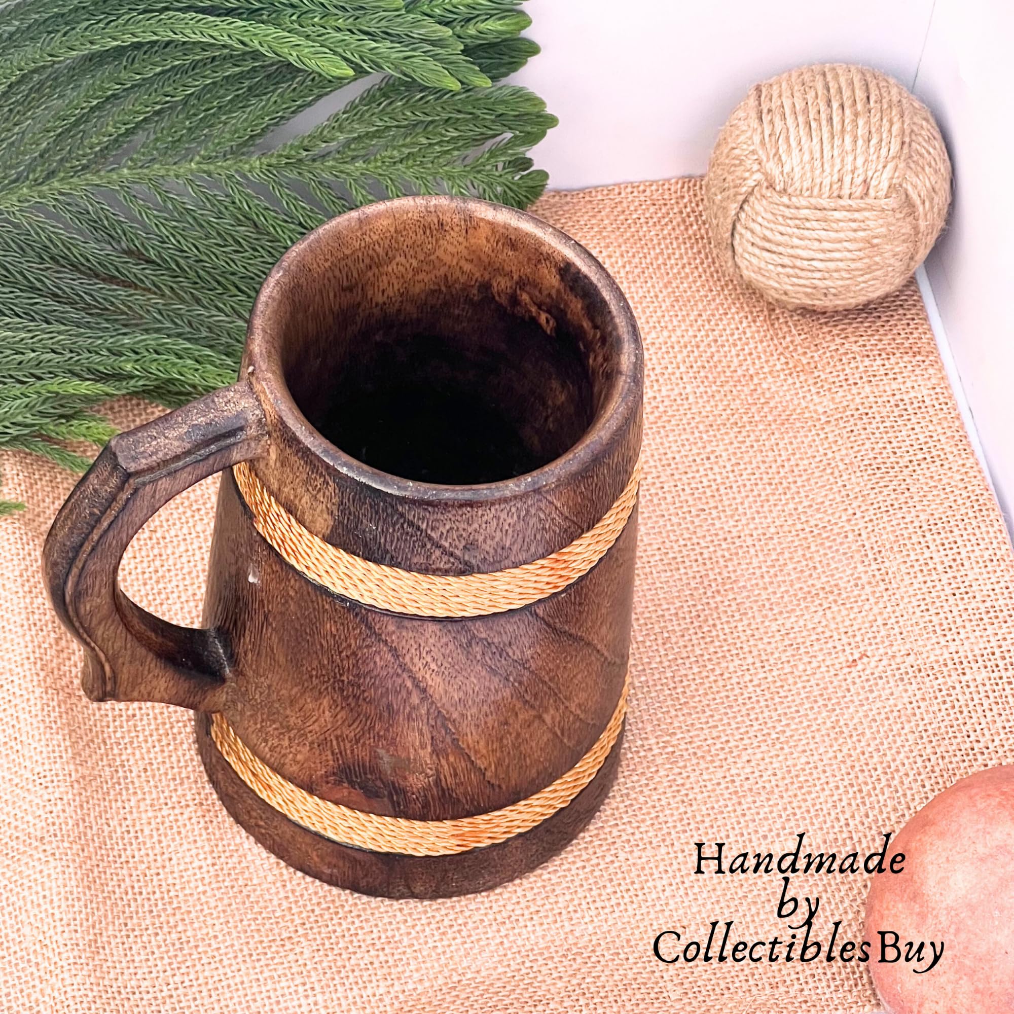 collectiblesBuy Naturholzkrug in Antik-Optik, für Kaffee, Tee, Feier, Küche, Bar, Zubehör, handgefertigt, rustikal, Holz-Bierkrug