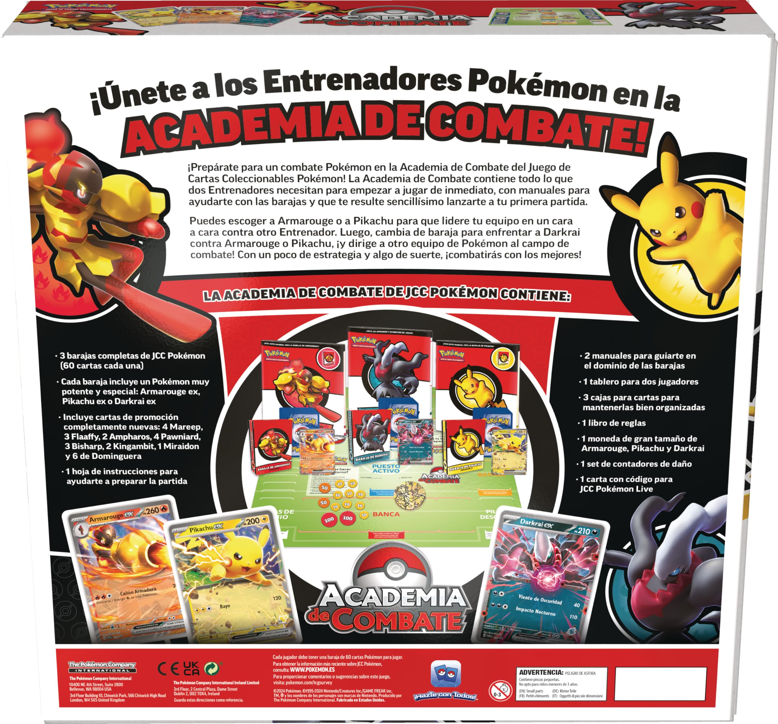 Pokémon Academia de Combate del Juego de Cartas Coleccionables Pokémon de JCC Pokémon 2024 (Pikachu, Armarouge y Darkrai)