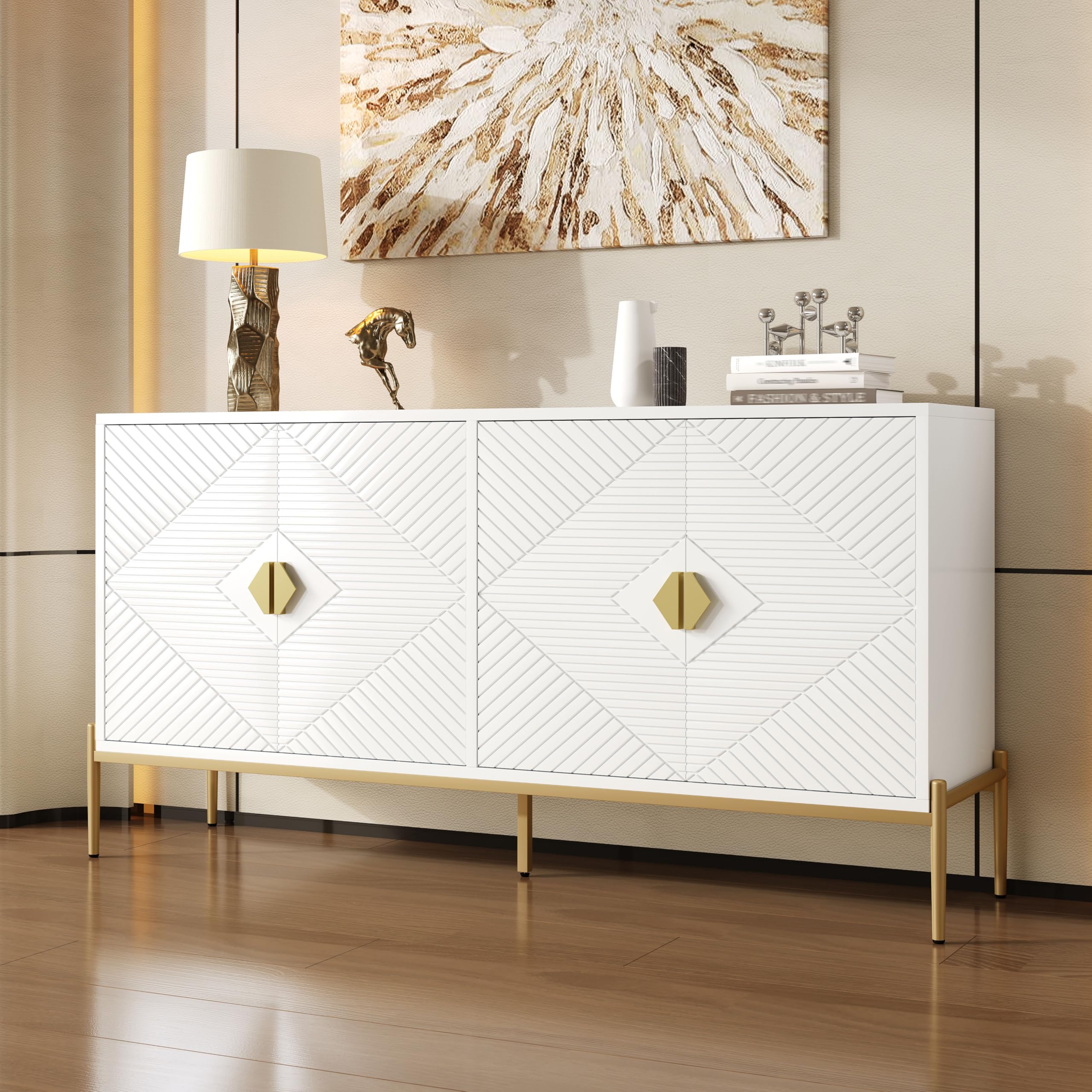 Jaxenor Sideboard with 4 Doors, Storage Cabinet for Bedroom, Storage Sideboard for Living Room, Home, Office, Hallway, TV & Filing Cabinet, 162x40x80cm, White