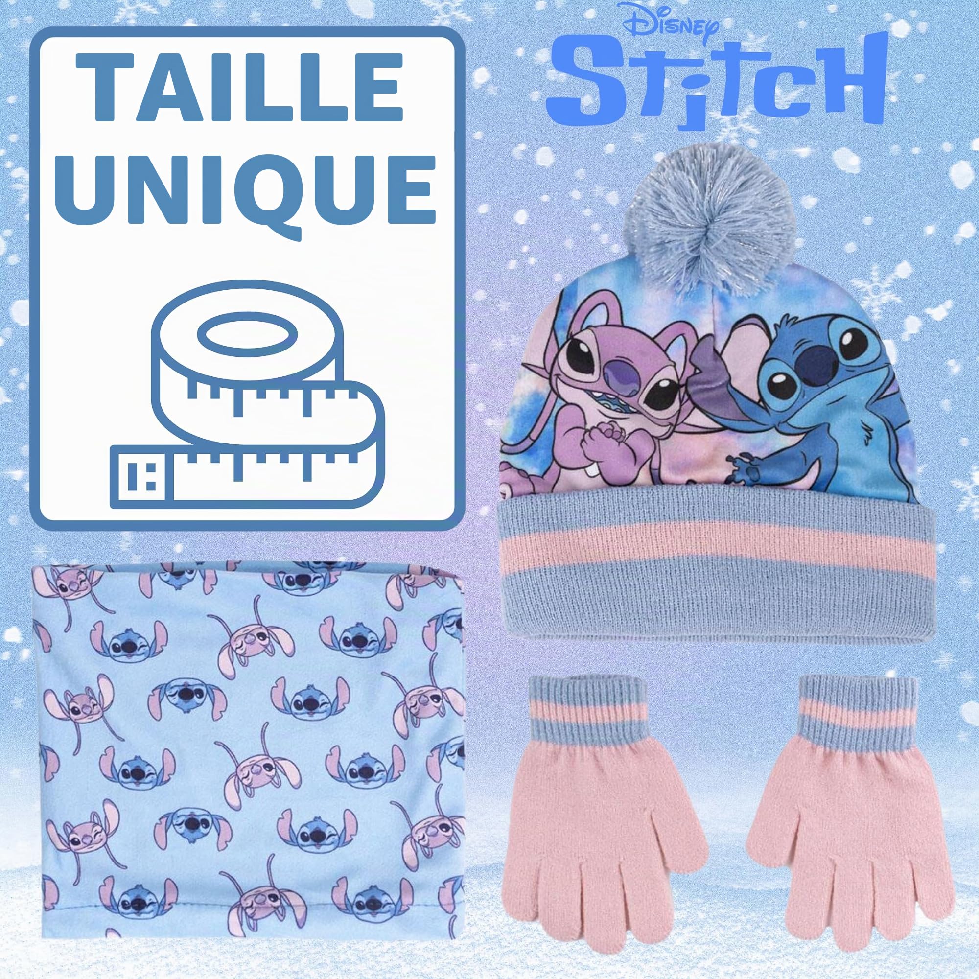 Disney Stitch & Angel Ensemble bonnet à pompon + écharpe + gants pour fille
