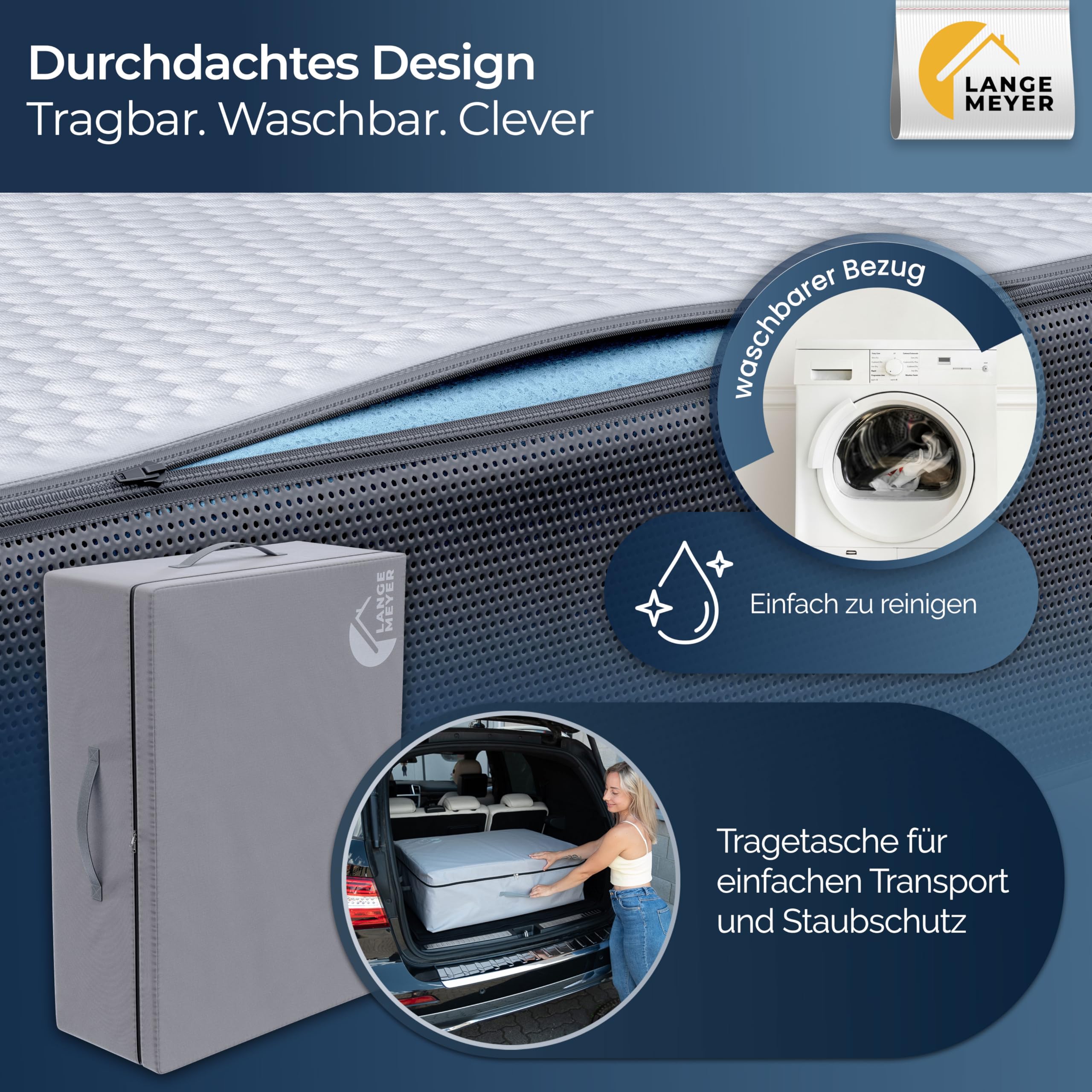 TwinComfort Klappmatratze 2 Härtegrade, 3-teilig faltbar mit Tragetasche, Gästebett & Faltmatratze für Erwachsene, Folding Mattress 90x200x12 cm