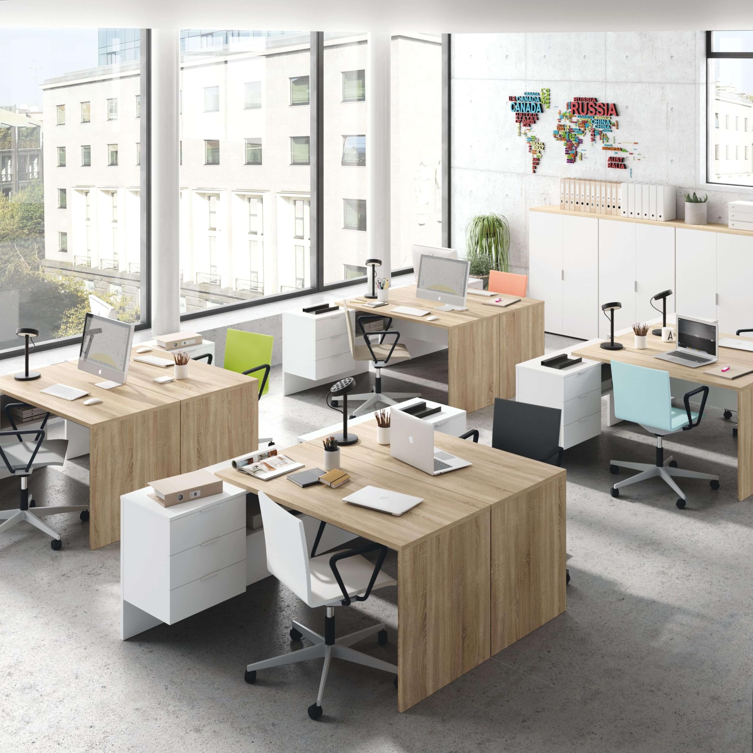 Miroytengo Pack Muebles Despacho Completo Moderno 2 Mesas Escritorio con Buck 5 Armarios Color Blanco Y Roble