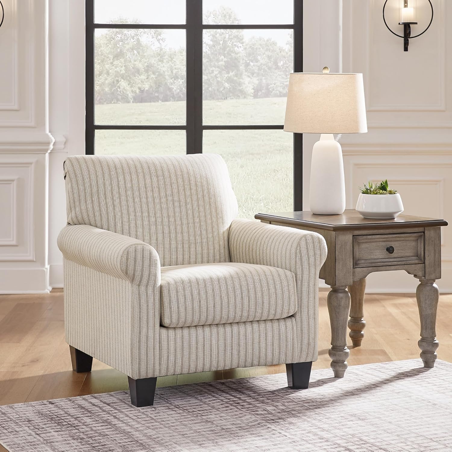 Signature Design by Ashley Valerani Classic Striped Upholstered Accent Chair, Beige