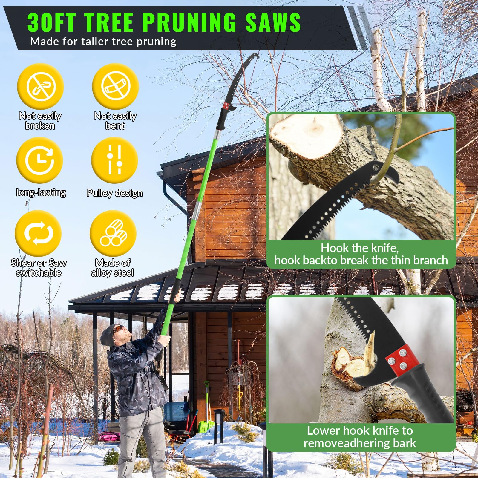 9M Sega Per Alberi Con Manico Telescopico, Seghetto Per Potatura Manuale, Regolabile in Altezza Attrezzi da Giardinaggio per Tagliare i rami in alto nel