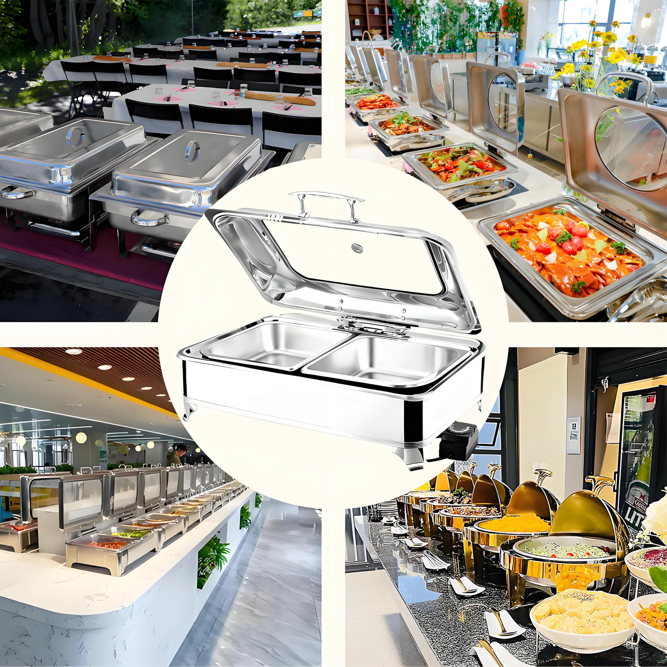 Chafing Dish Elettrico Temperatura Regolabile 35-85℃(1/3 Pan) | 9L Professionale Scaldavivande Elettrico per Buffet Acciaio Inox, Contenitore Scalda Cibo con Coperchio Trasparente