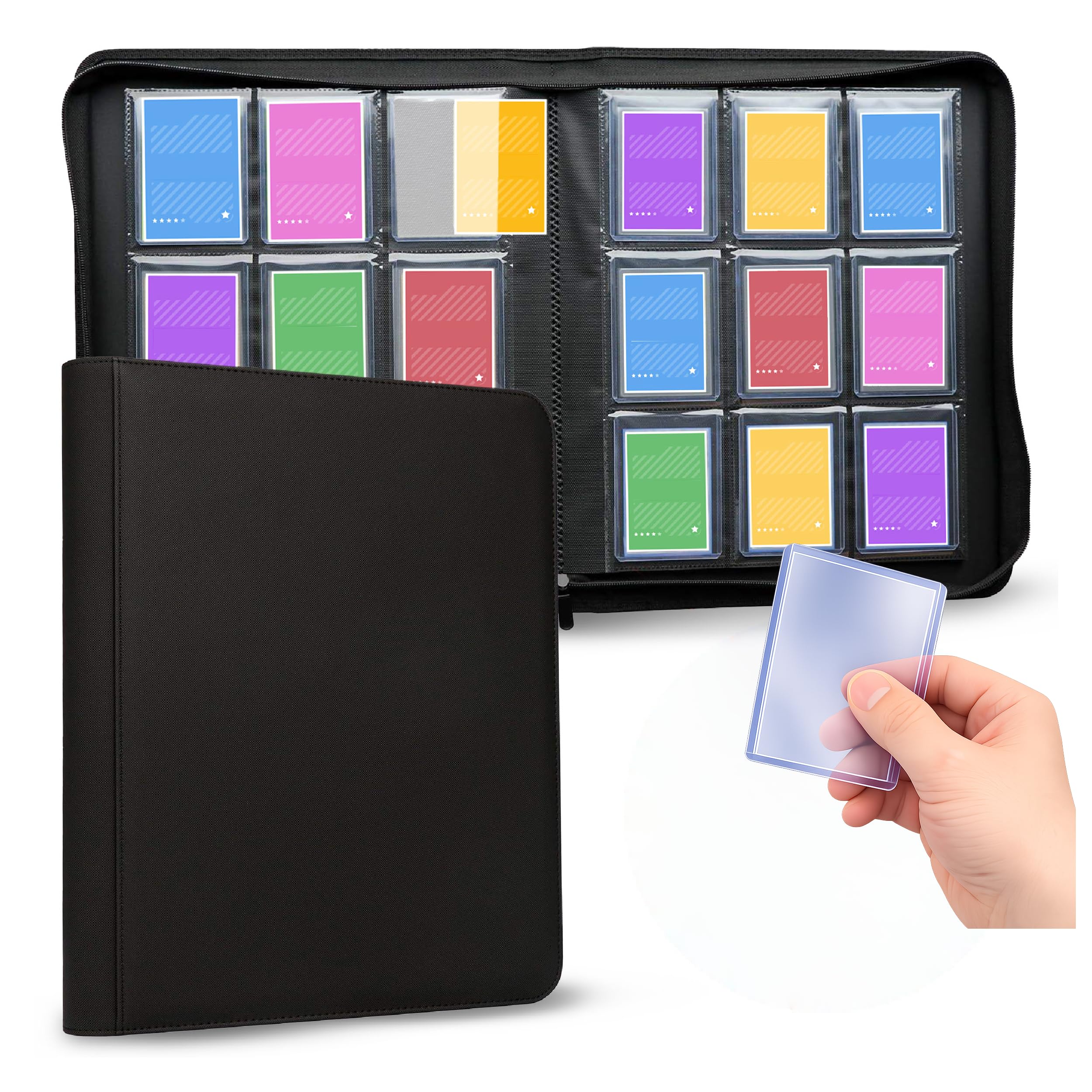 Raccoglitore toploader Premium | Album di archiviazione per carte rigide a prova di polvere e umidità | Progettato per 252 toploaders | Caricamento laterale | Compatibile con top loader