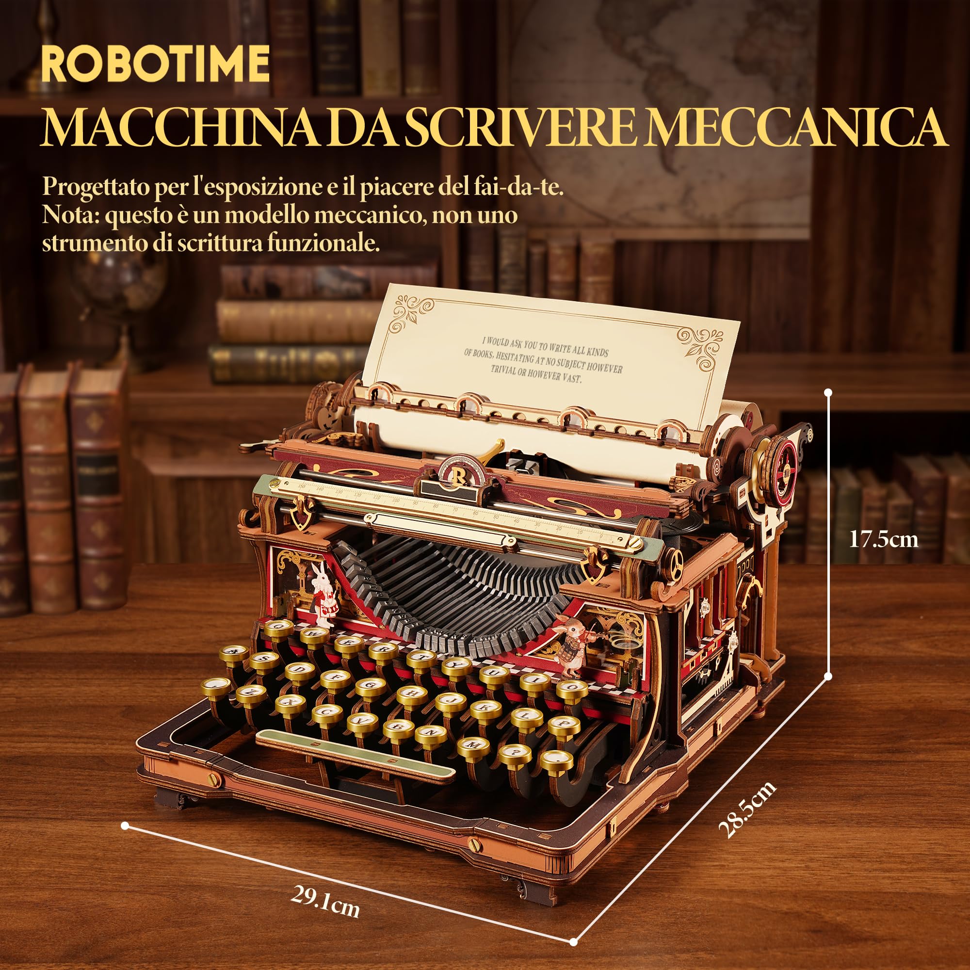 ROBOTIME Puzzle 3D in Legno Macchina da Scrivere - Edizione Fairytale Kit Modellismo Adulti da Costruire, Gioco Meccanico, Decorazione da Scrivania & Regalo, LK703C (Arancione)