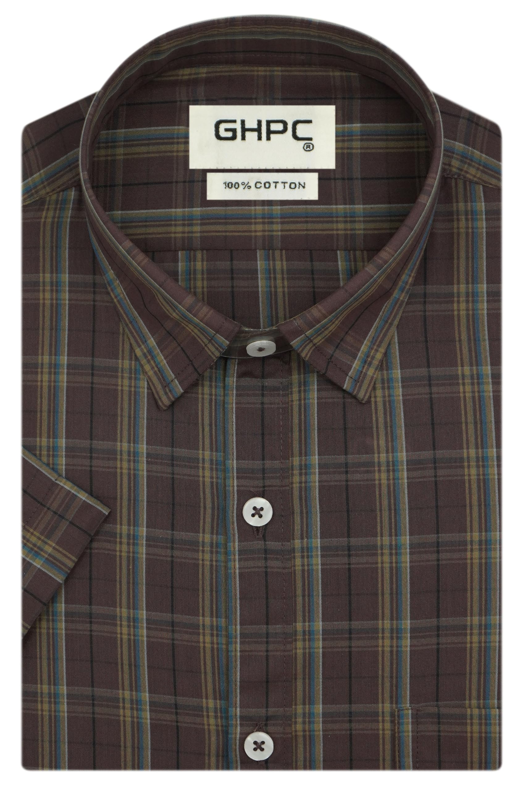ghpc 100% Cotton Checkered Half Sleeves Regular Fit Formal Shirt for Men-picture-39