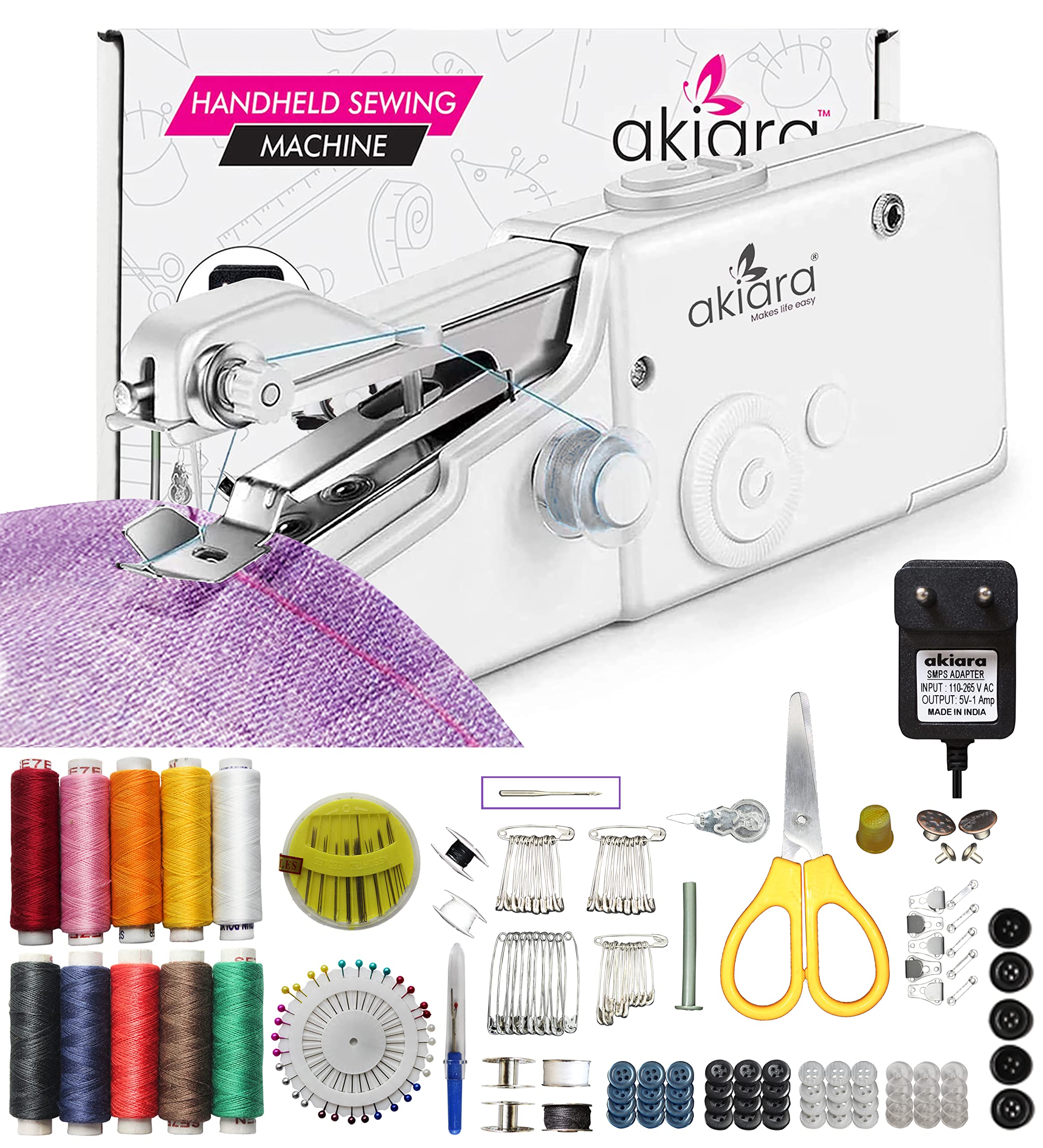 akiara - Makes life easy Handy Sewing Machine/Stitch Machine | Mini Silai Machine for Home Tailoring use with Sewing Kit and Thread Scissors, Needle All in One Sewing (3) white (B08ZYMXCNJ) Amazon Price History, Amazon Price Tracker