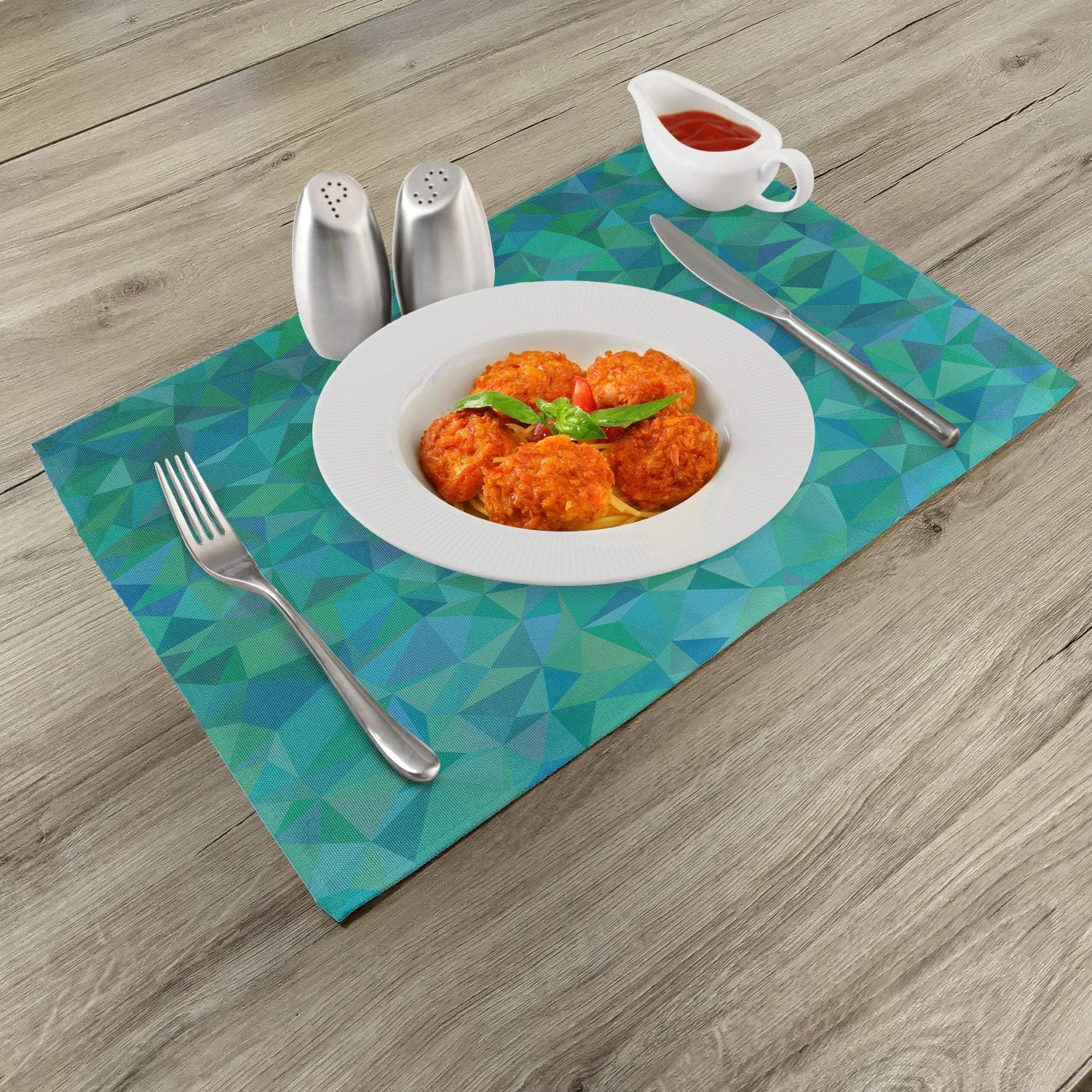 Rеvіеw Prоduсt Ambesonne Teal Place Mats Set of 4, Abstract Irregular Triangle Mosaic Design and Geometrical Modern Art Image Pattern, Washable Fabric Placemats for Dining Table, Standard Size, Green Navy ❤ Crаzу Dеаlѕ Ambesonne Teal Place Mats Set of 4, Abstract Irregular Triangle Mosaic Design and Geometrical Modern Art Image Pattern, Washable Fabric Placemats for Dining Table, Standard Size, Green Navy