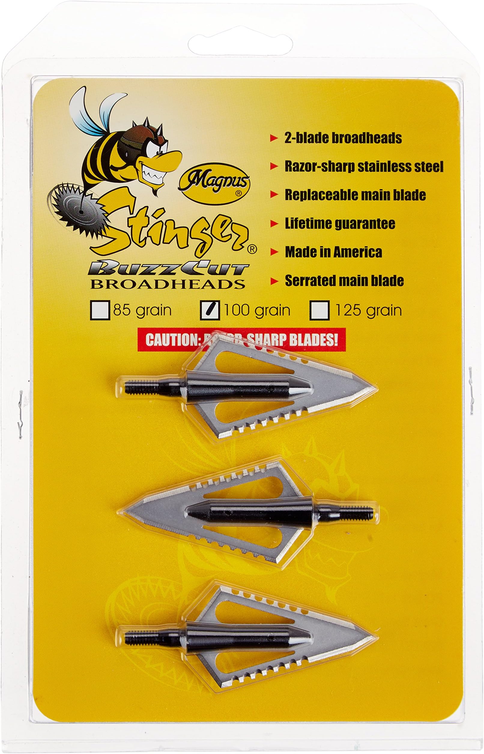 Stinger Buzzcut 2 Blade Arrow Broadhead (Pack of 3), 100-Grain