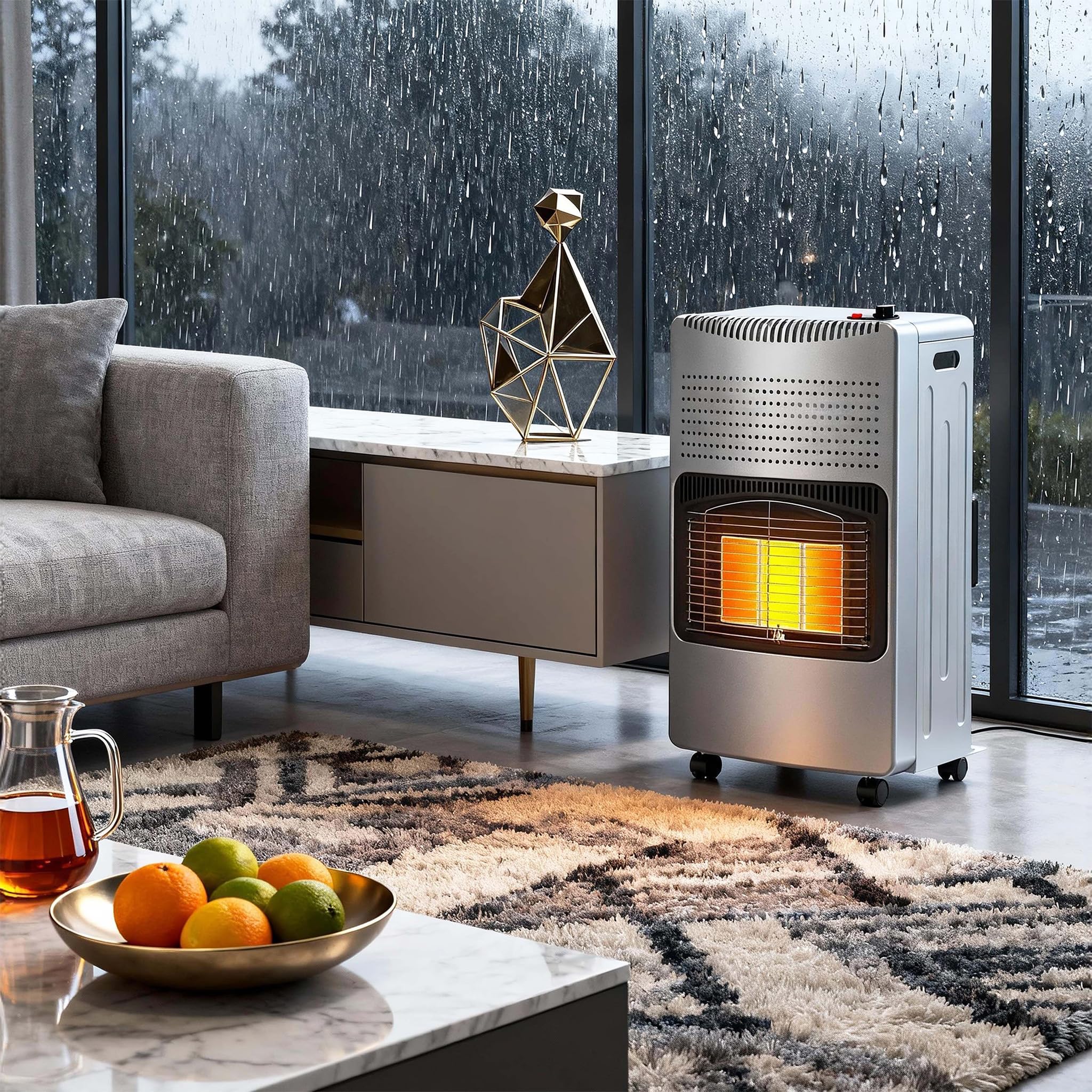 UISEBRT Gasheizung für Innenräume,Gasofen 3 Heizstufen 1500W - 2750W - 4200W,Gasheizer inkl. Gasdruckregler Gasschlauch,Heizstrahler Gasheizgerät, Infrarot, Butan- Propangasflascheng,Grau