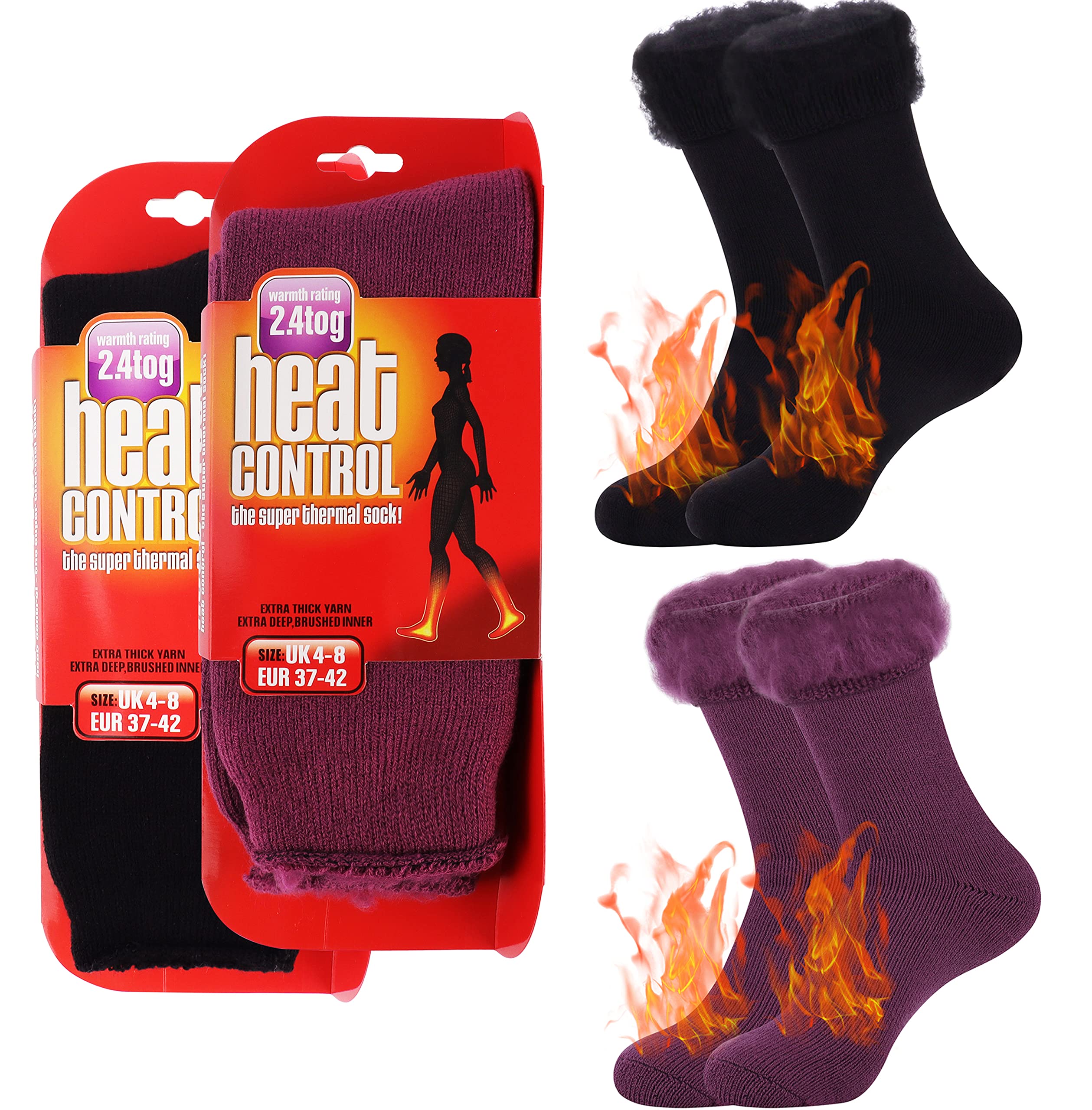 Jeasona2 Pairs Thermal Socks for Women Men Extra Warm Socks 4-11 Men Women WinterCarbonfree CertifiedClimeCo Certified