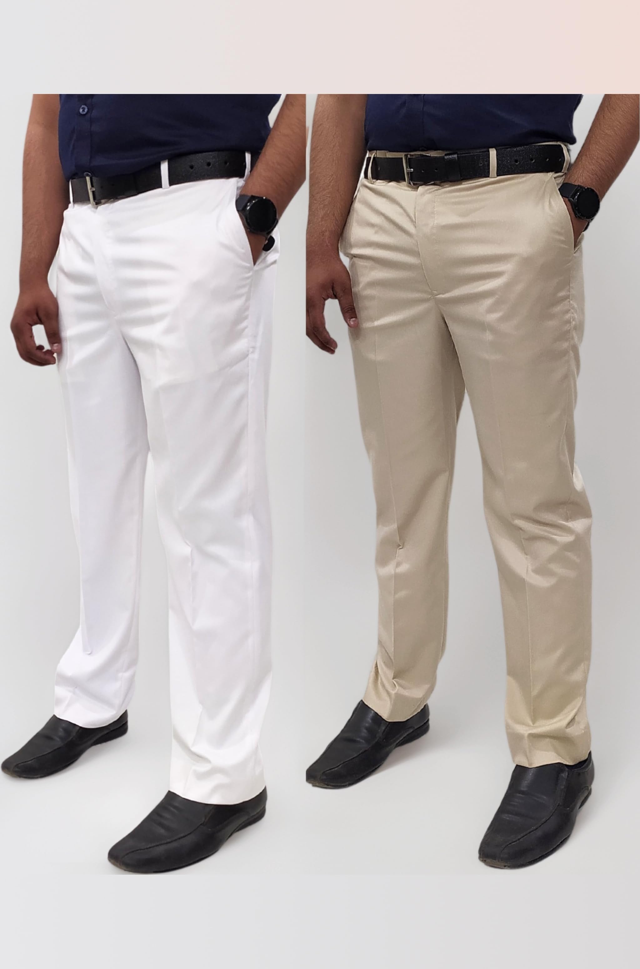 Solid Formal Flat Front Trouser Pant Combo for Men Regular fit polyviscouse Trouser Pack of 2