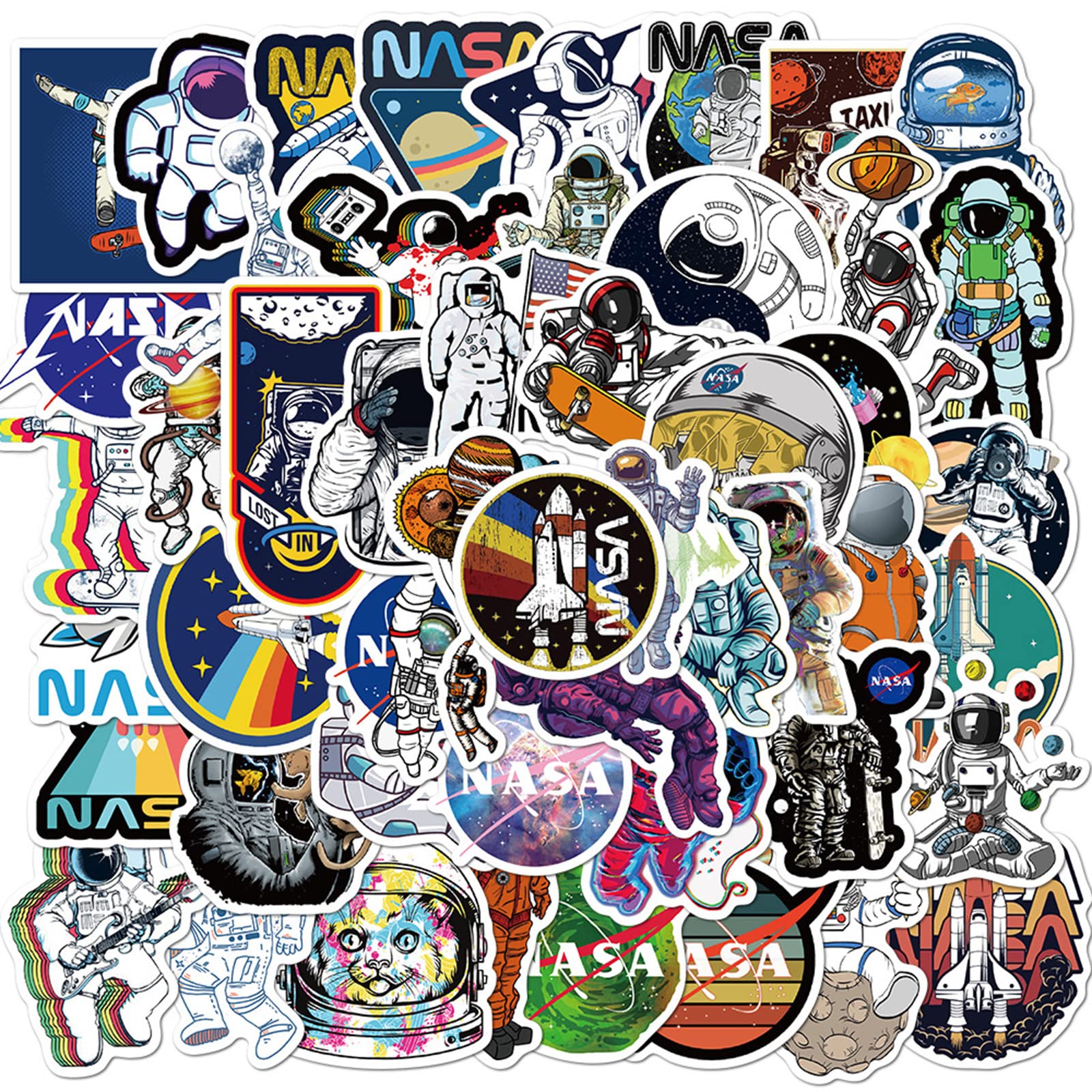 NASA Space Stickers[50pcs] Waterproof Vinyl Astronaut Sticker for Teen Girl Water Bottle Laptop Phone Skateboard Bike Luggage Guitar