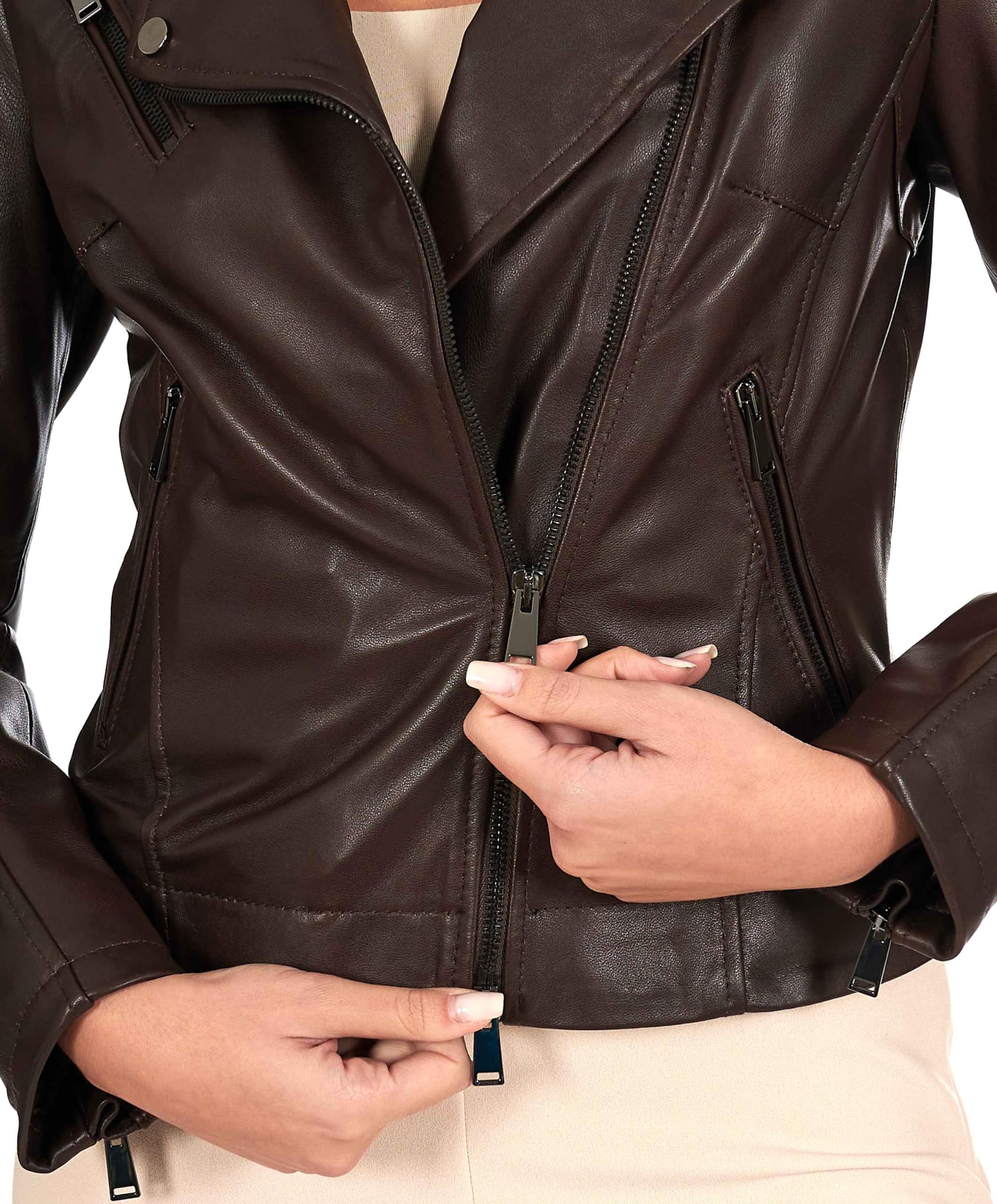 D'Arienzo Chiodo Vera Pelle Donna Testa di Moro Giacca Biker Giubbotto Moto Made in Italy Kbc