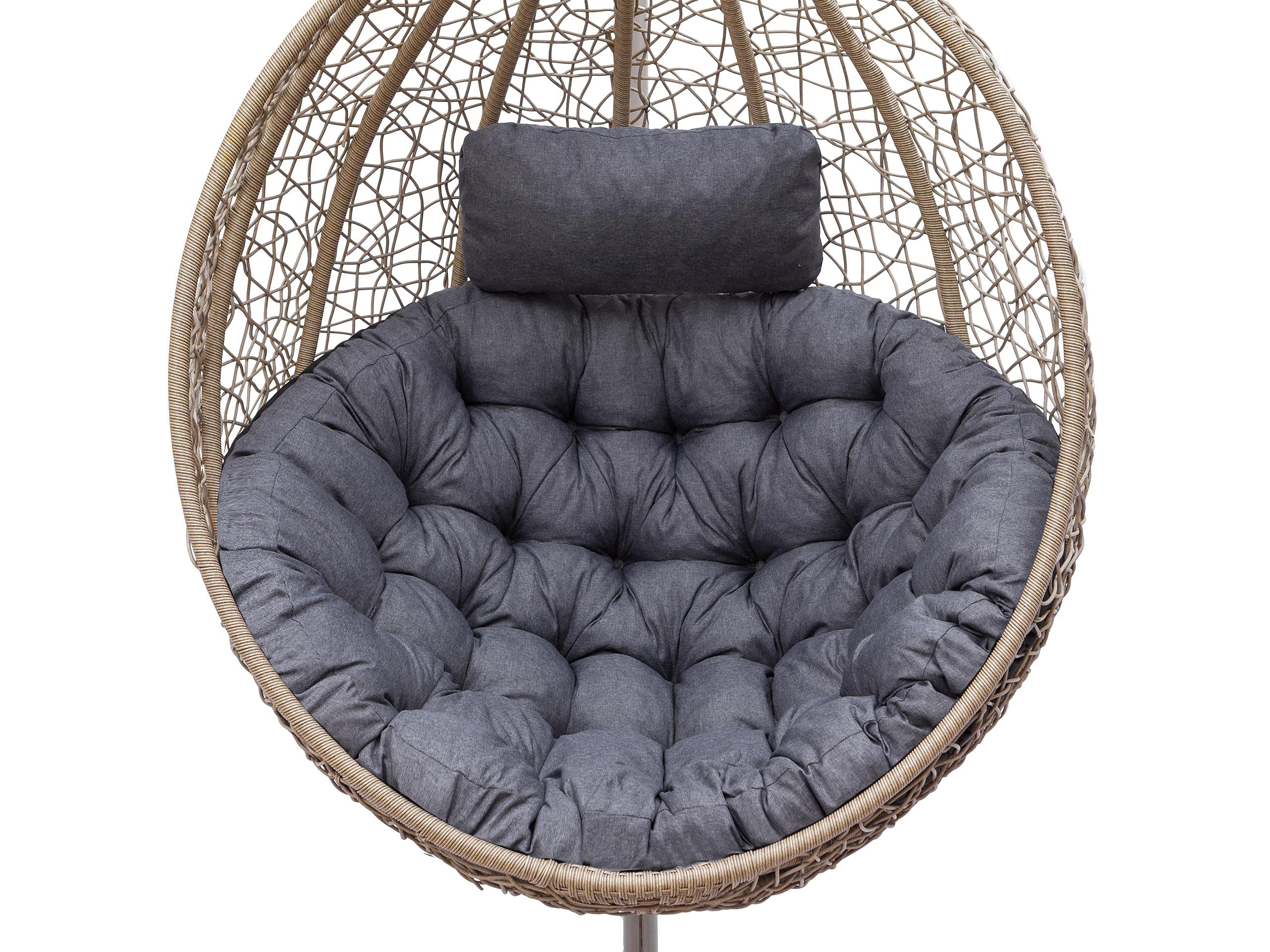 PillowPrim Hängesessel Kissen, Auflage für Polyrattan/Rattan Hängeschaukel, Polster, Hängekorb, Schaukel Korb, Schaukelkissen Rückenkissen in der Farbe Graphit