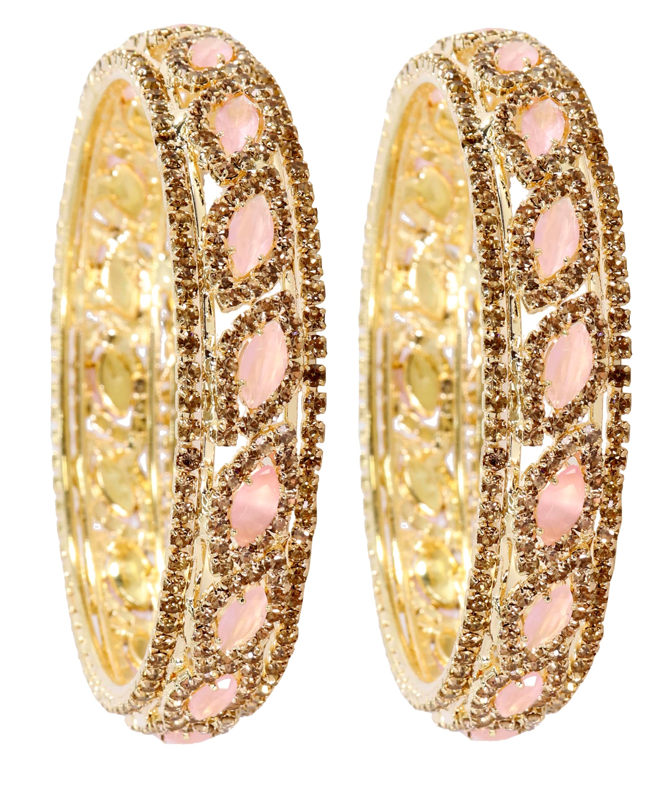LAVAZZA Leaf Cut American Diamond CZ Stone Alloy Metal Bangles Set For Women & Girls | Gold Bangles For Women | Pink Stone Bangles | AD Kada Gold Plated | Women Kangan Gold-(RKM10-Pink-2.8) (B0DDJ9RQYC) Amazon Price History, Amazon Price Tracker
