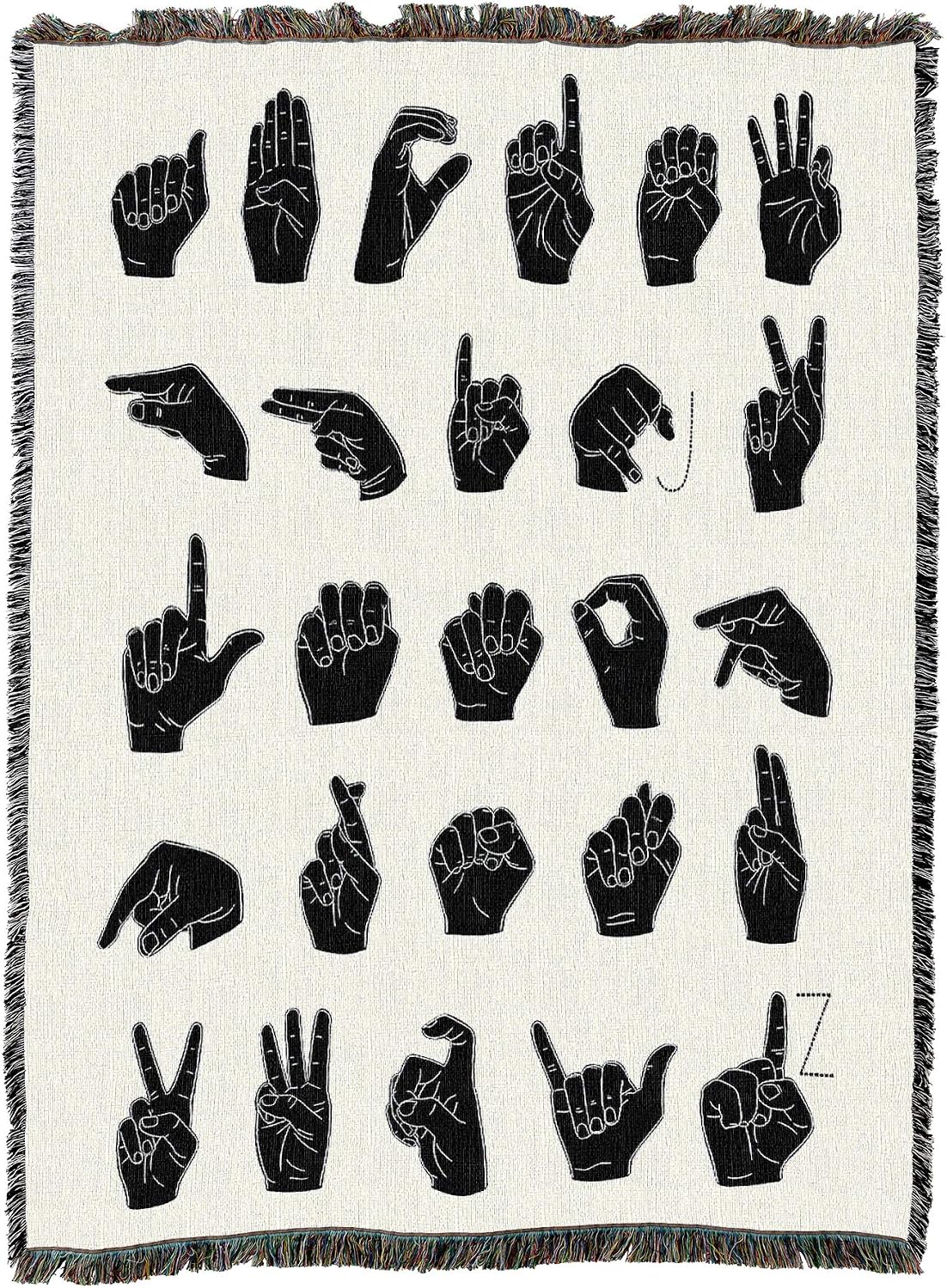 Pure Country Weavers Sign Language Alphabet Blanket by Emma Scarvey - Gift Tapestry Throw Woven from Cotton - Made in The USA (72x54)