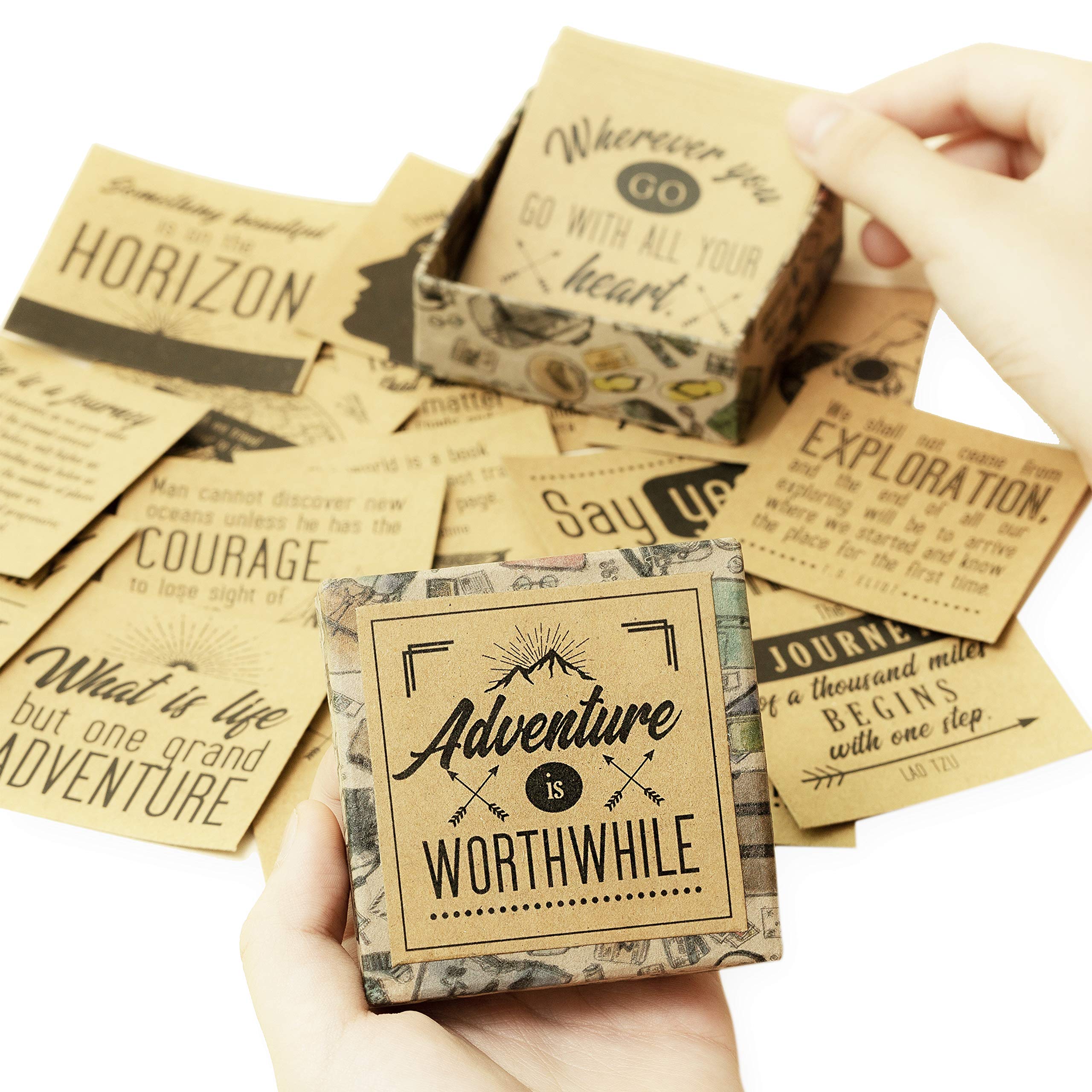 Navy Peony Adventure is Worthwhile Note Cards - 47 Travel Quotes, Eco-Friendly, Palm-Sized Box | Unique, Inspirational Gift for Frequent Travelers