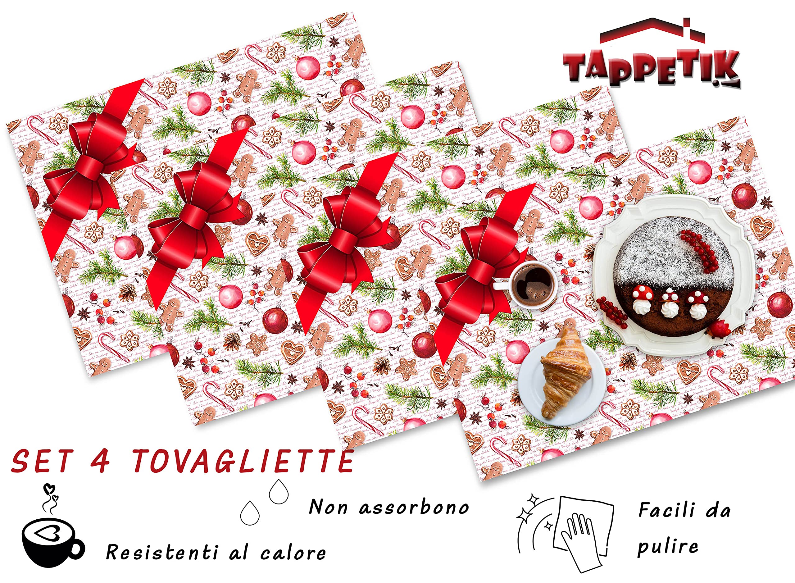 Set 4 tovagliette Americane Natalizie 33x45 cm Diverse Fantasie Ottima Idea Regalo (n° 54)