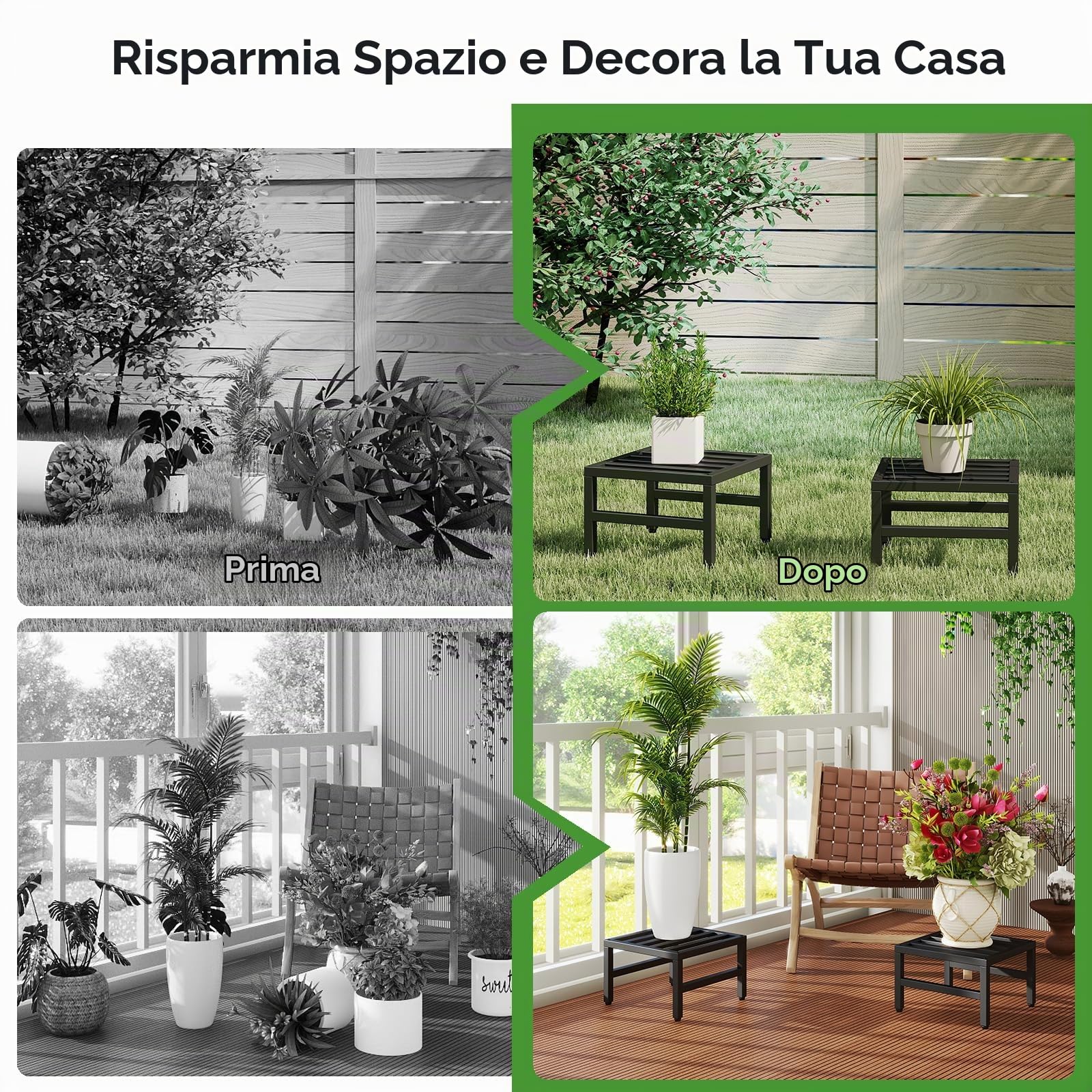 IBUYKE 2 Pezzi Supporto per Piante in Metallo per Interno Esterno, 30cm Supporto per Vasi di Fiori Piccole, Moderno Quadrato Scaffale per Piante e Fiori per Balcone Giardino, Nero TMJ075B-2