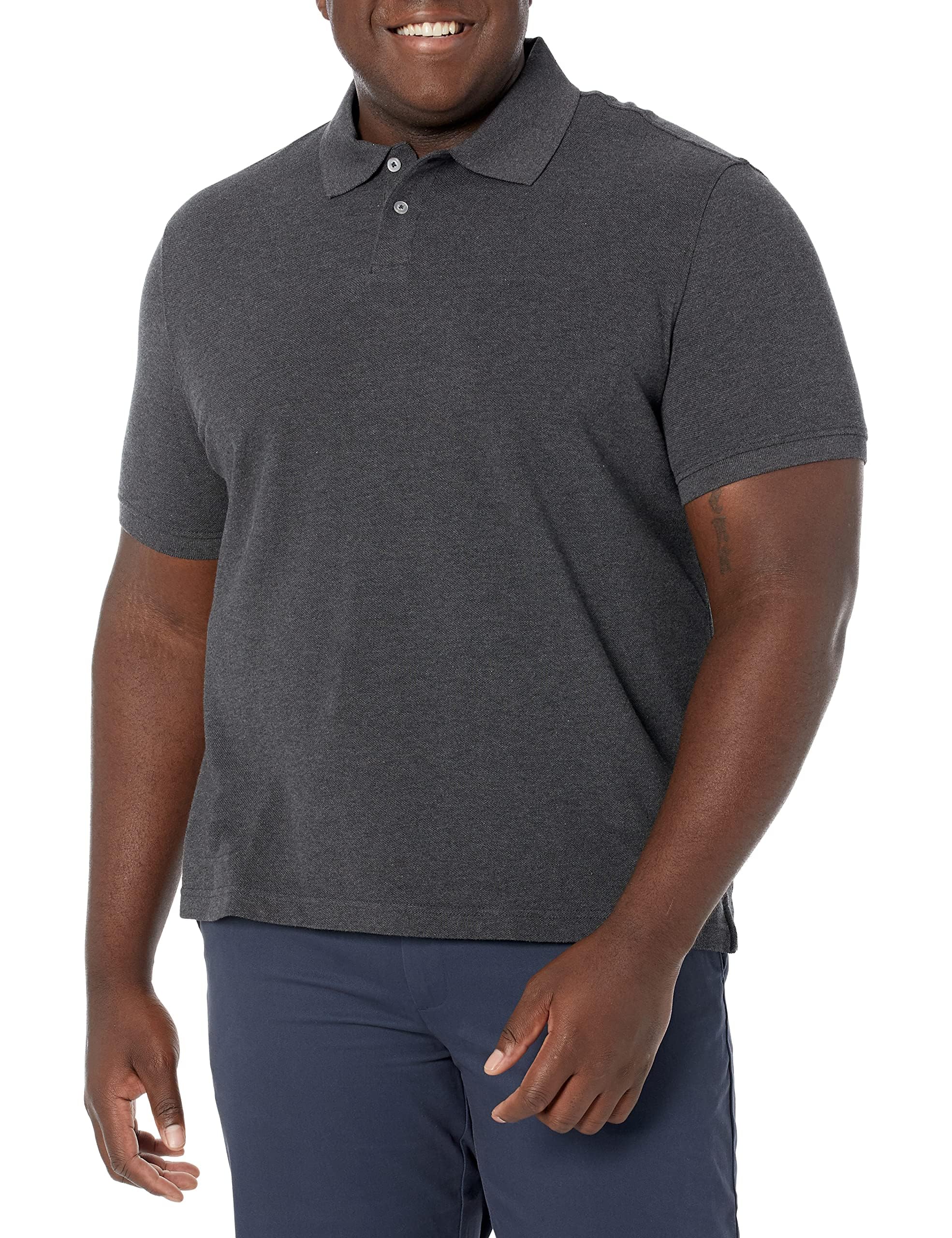 Amazon Essentials Men's Slim-Fit Cotton Pique Polo Shirt, Charcoal Heather, XXL