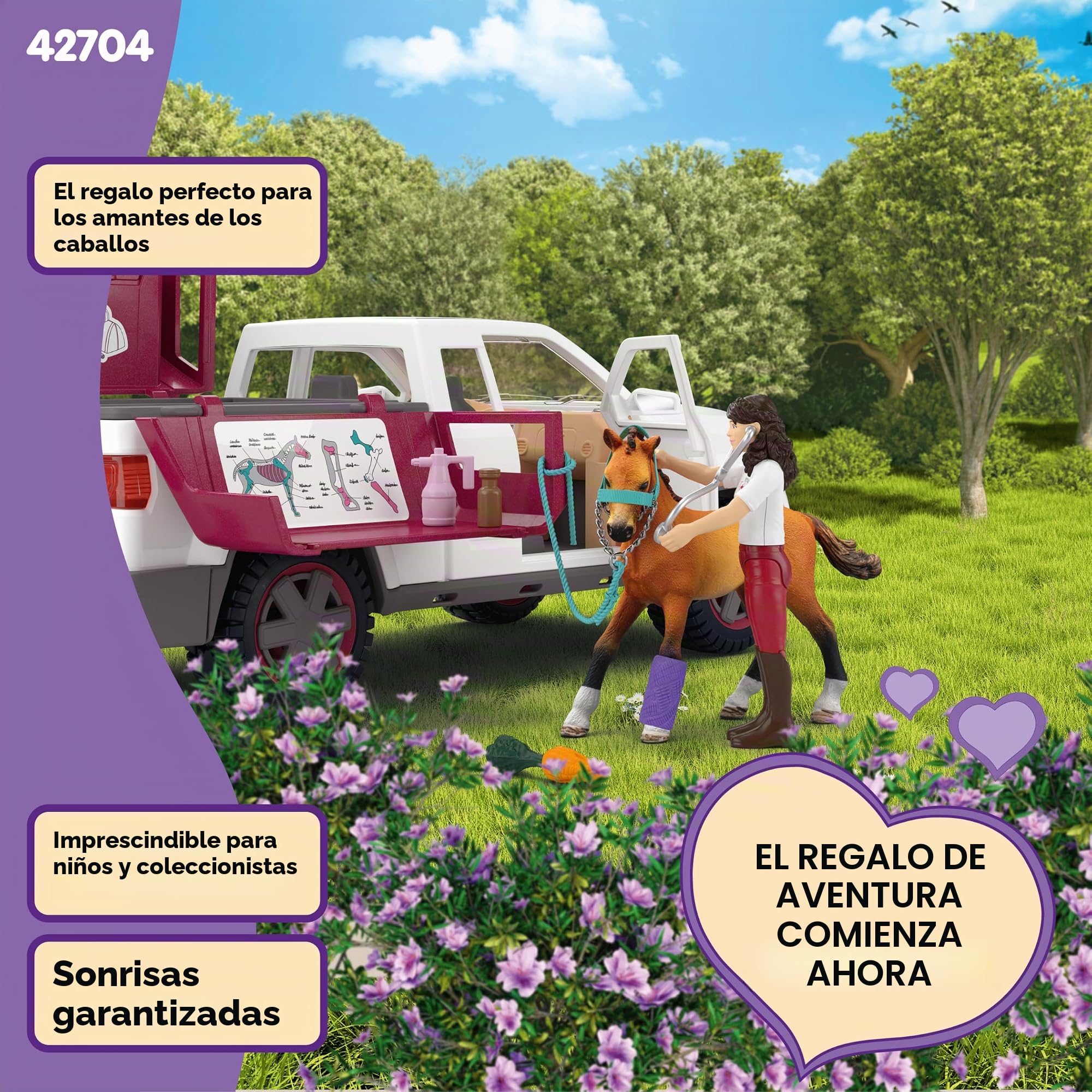 schleich HORSE CLUB | Veterinaria móvil con remolque 42704 | Set con Pick-up y remolque, 1 caballo, figura móvil y accesorios | Regalo ideal para niños y niñas | Juguete a partir de 5 años | 90 piezas