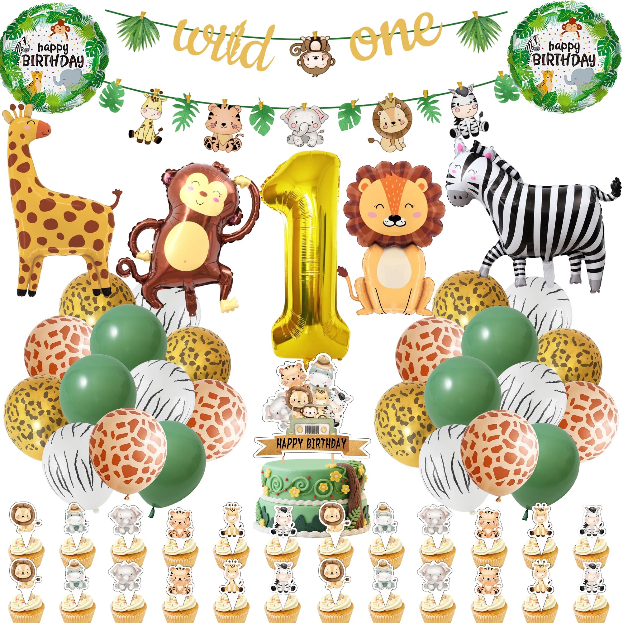 Wild One Birthday Decorations Boys - 57 Pcs Jungle Safari Party Decorations